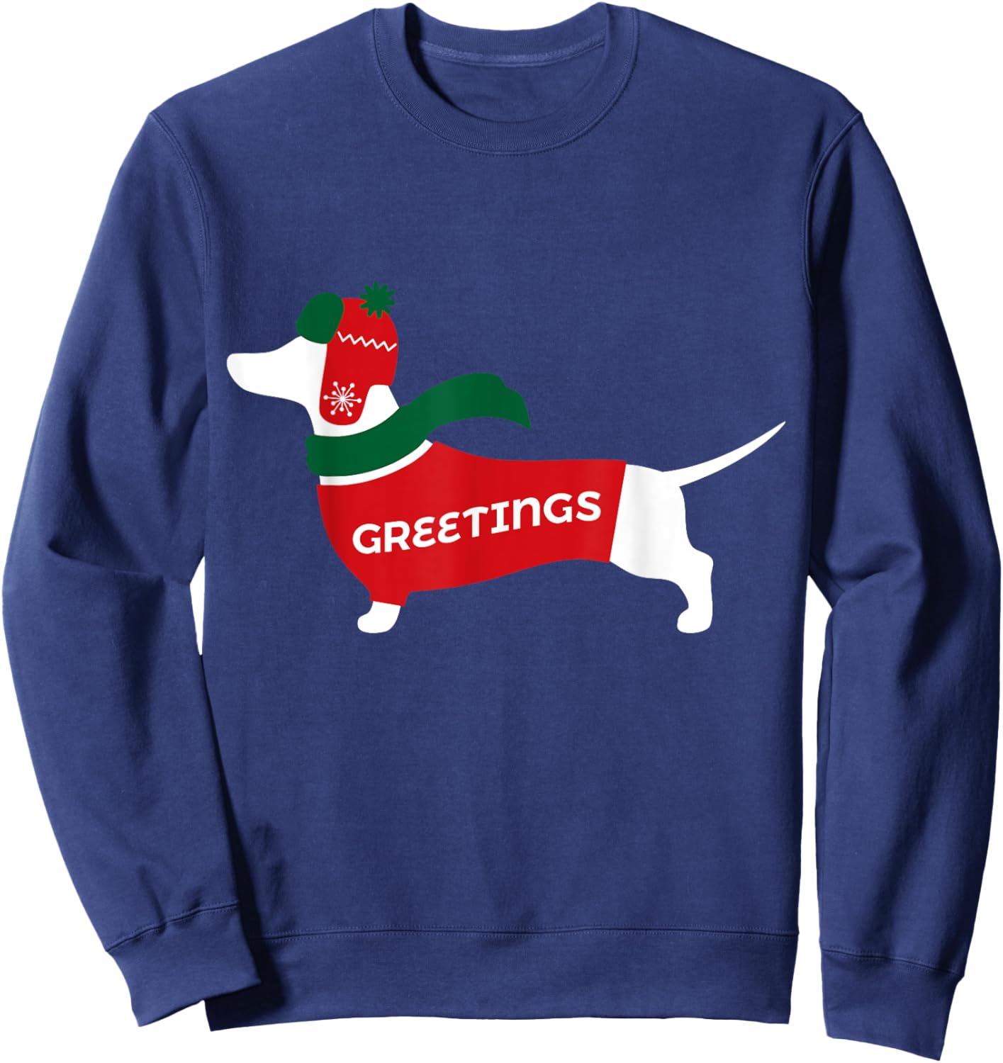 Cute Dachshund Christmas Wearing Sweater, Scarf, Hat Sweatshirt - Sweatshirt | Navy