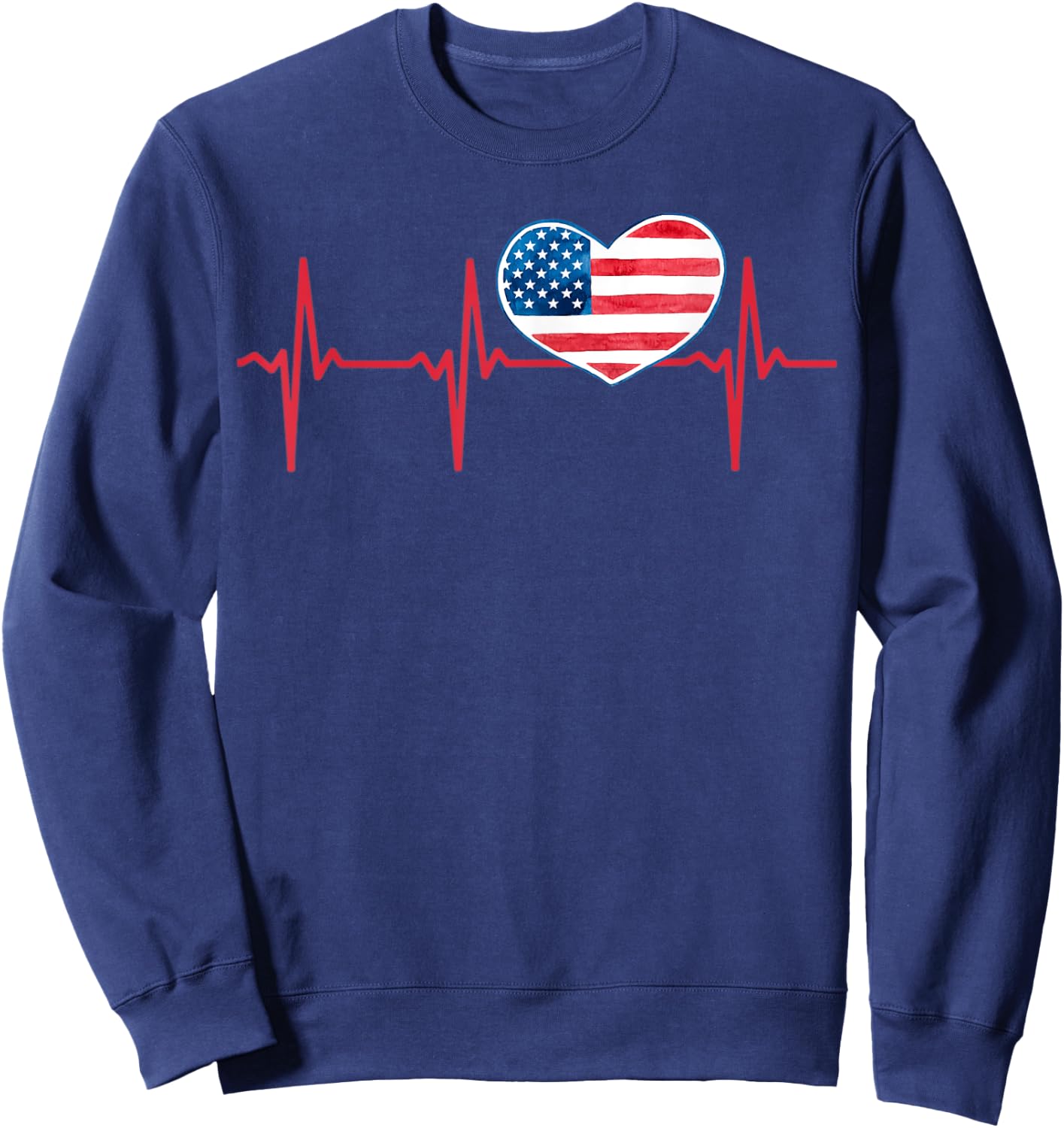 Heartbeat EKG America Heart Love Patriotic 4th of July Sweatshirt - Sweatshirt | Navy