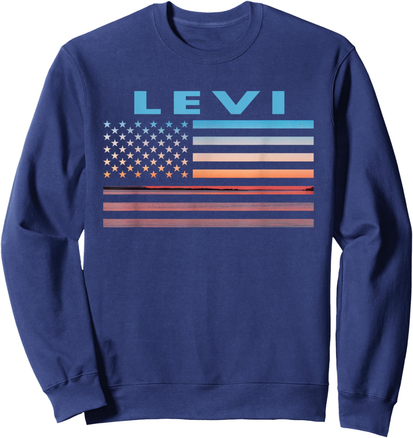 Vintage Sunset American Flag Levi, Texas Women Men Sweatshirt - Sweatshirt | Navy