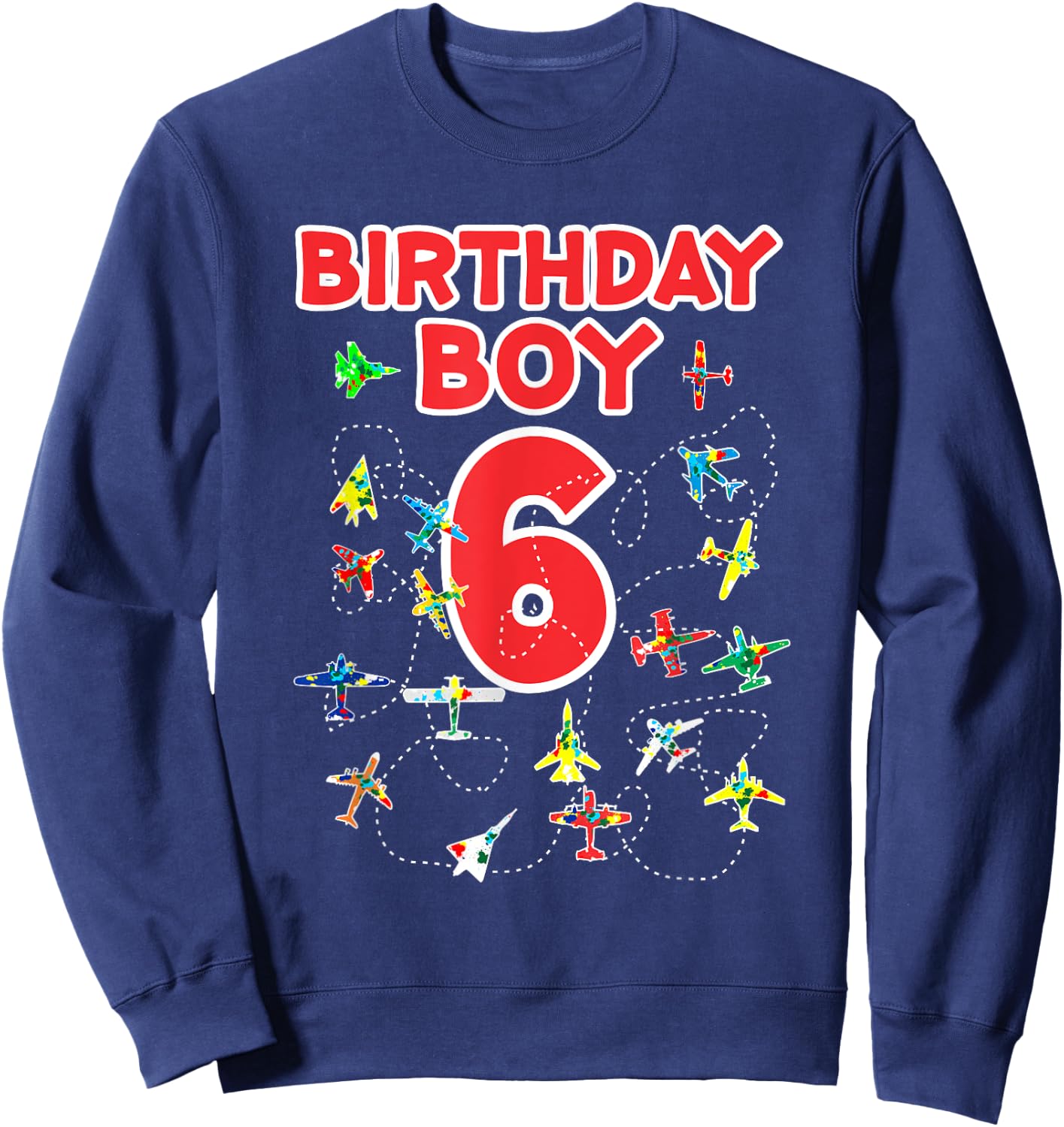 6th birthday boy airplane shirt-Six Birthday party Kids Sweatshirt - Sweatshirt | Navy