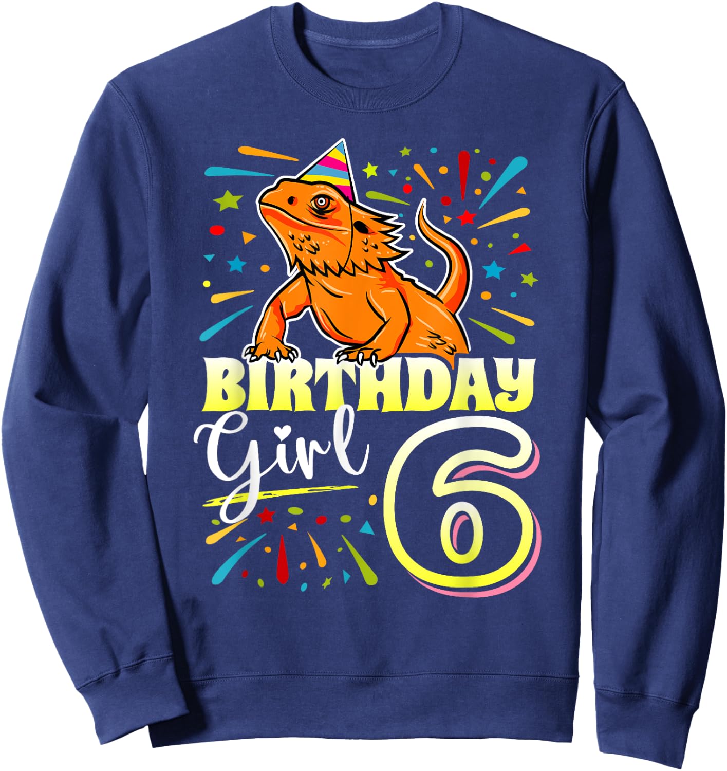 Bearded Dragon Lizard Kids 6th Birthday - 6 Year Old Girl Sweatshirt - Sweatshirt | Navy