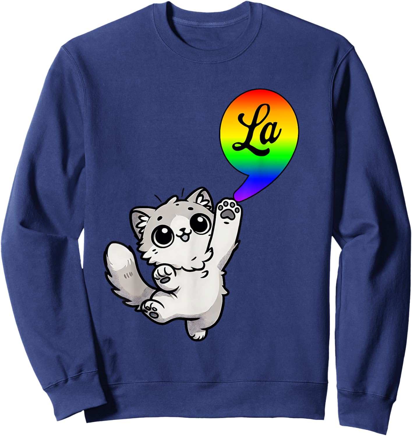 Comma-LA with cute cat Kamala Rainbow design Men Women Kids Sweatshirt - Sweatshirt | Navy