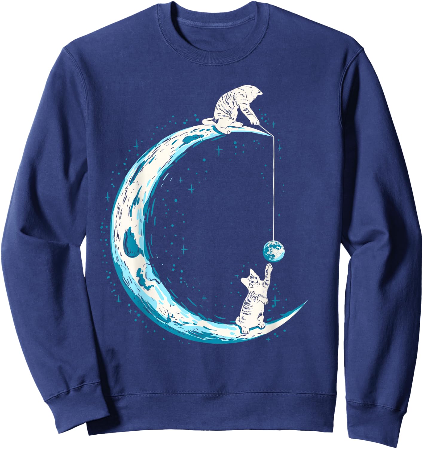 Cats Playing In Space Word Moon Kitten Cat Lover Women Kids Sweatshirt - Sweatshirt | Navy
