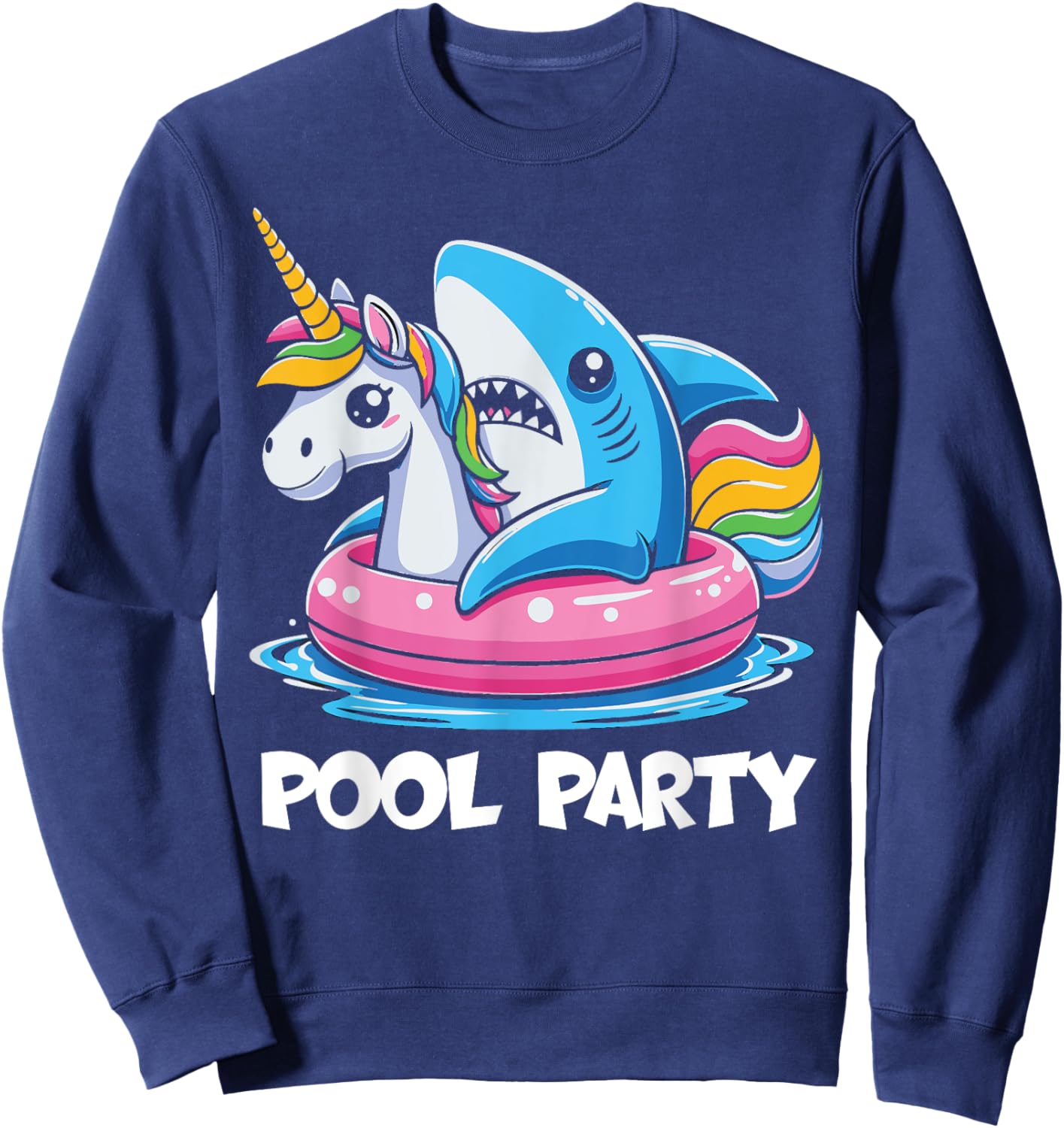 Pool Party Funny Shark And Unicorn Swimming Summer Women Kids Sweatshirt - Sweatshirt | Navy