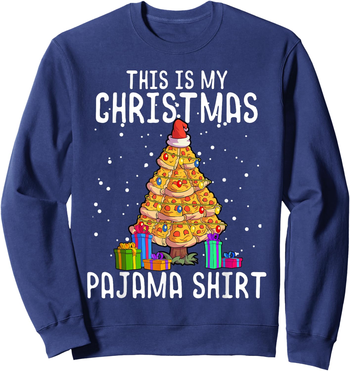 Pizza Christmas Tree Shirt Men Kids Pizza Lover Gift Xmas Sweatshirt - Sweatshirt | Navy