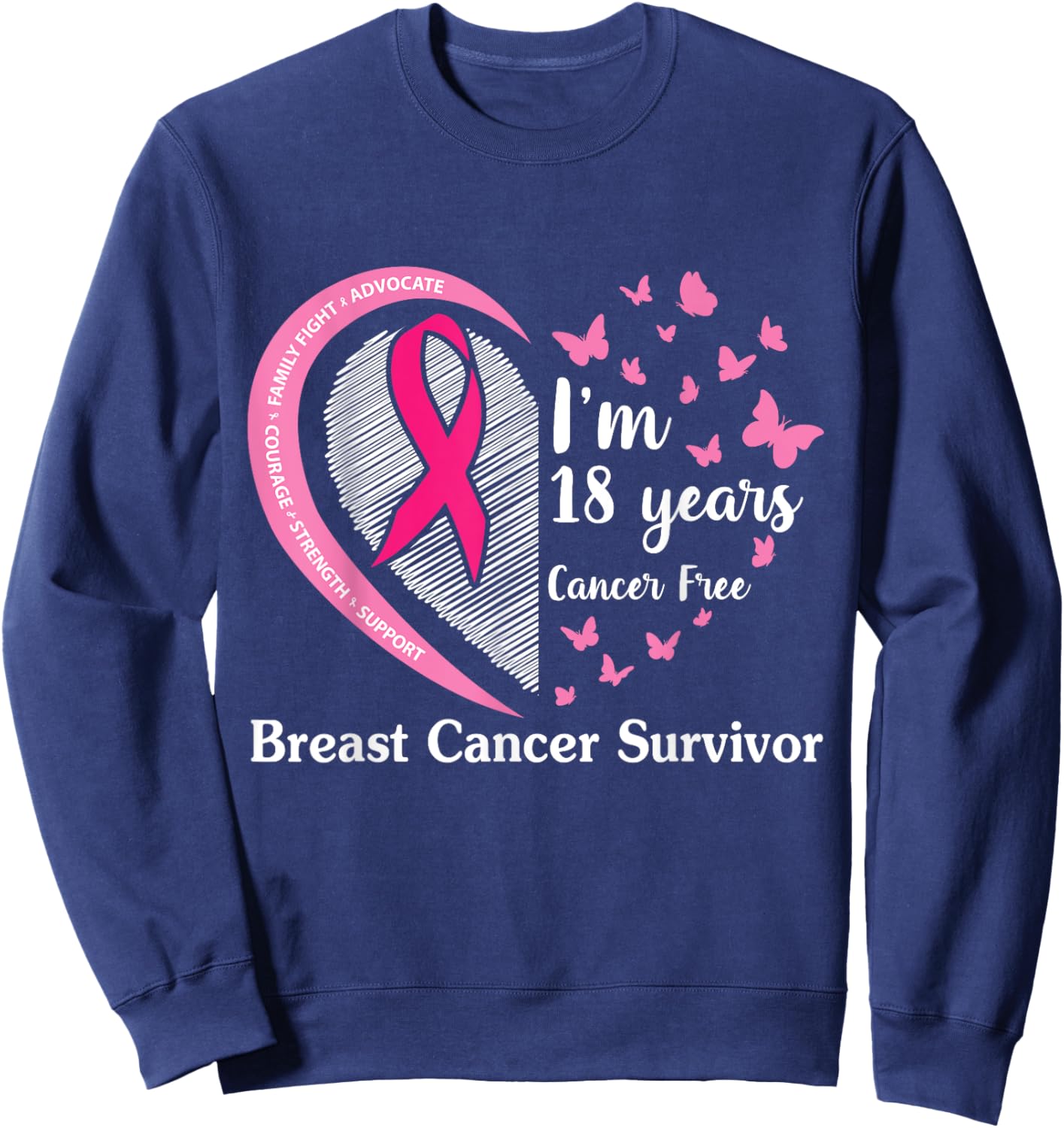 Family Fight Advocate Cour Strength I'm 18 Years Cancer Free Sweatshirt - Sweatshirt | Navy