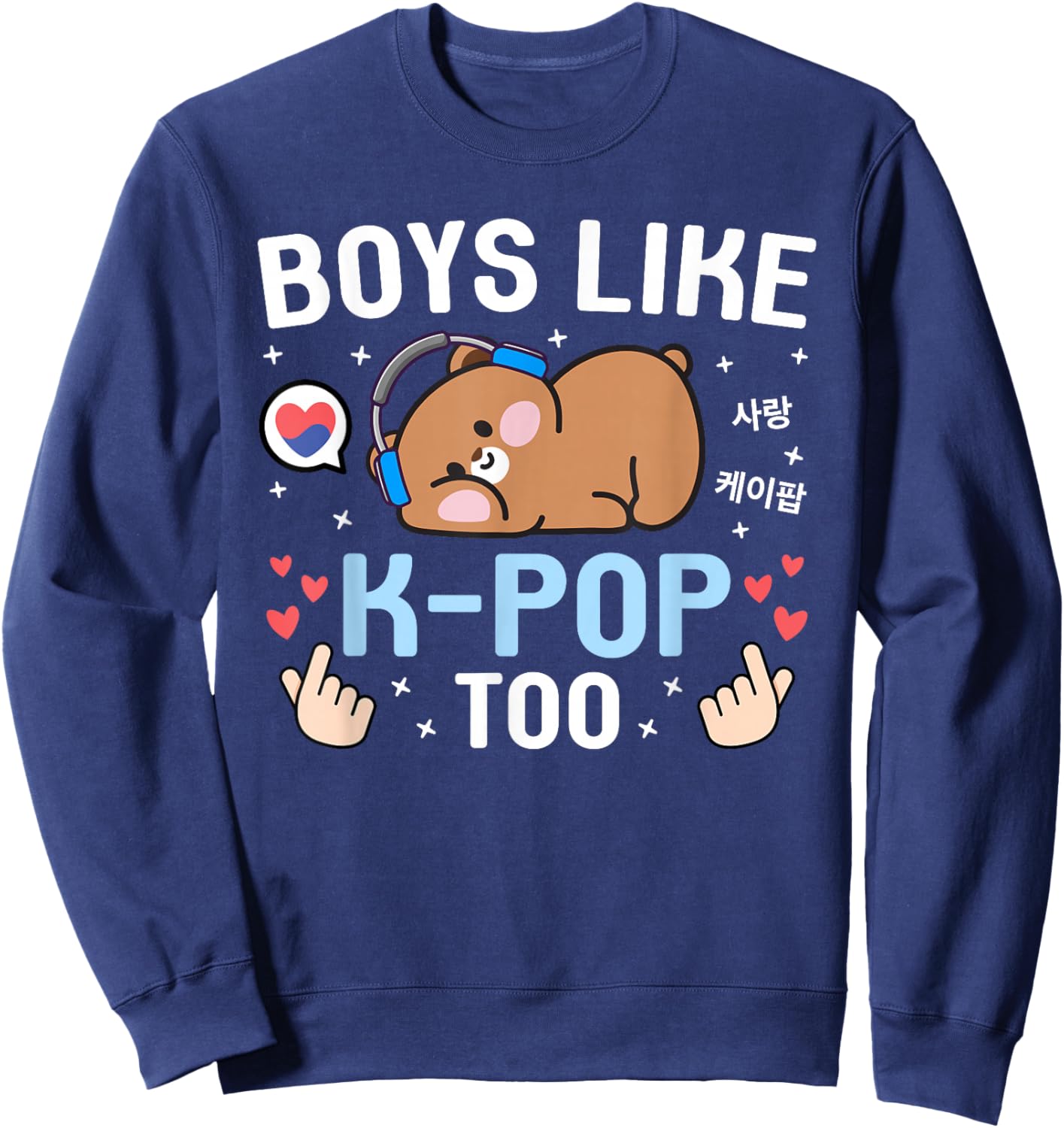 Boys Like K-Pop Too Cute Kawaii Bear Korean Music Kids K-Pop Sweatshirt - Sweatshirt | Navy