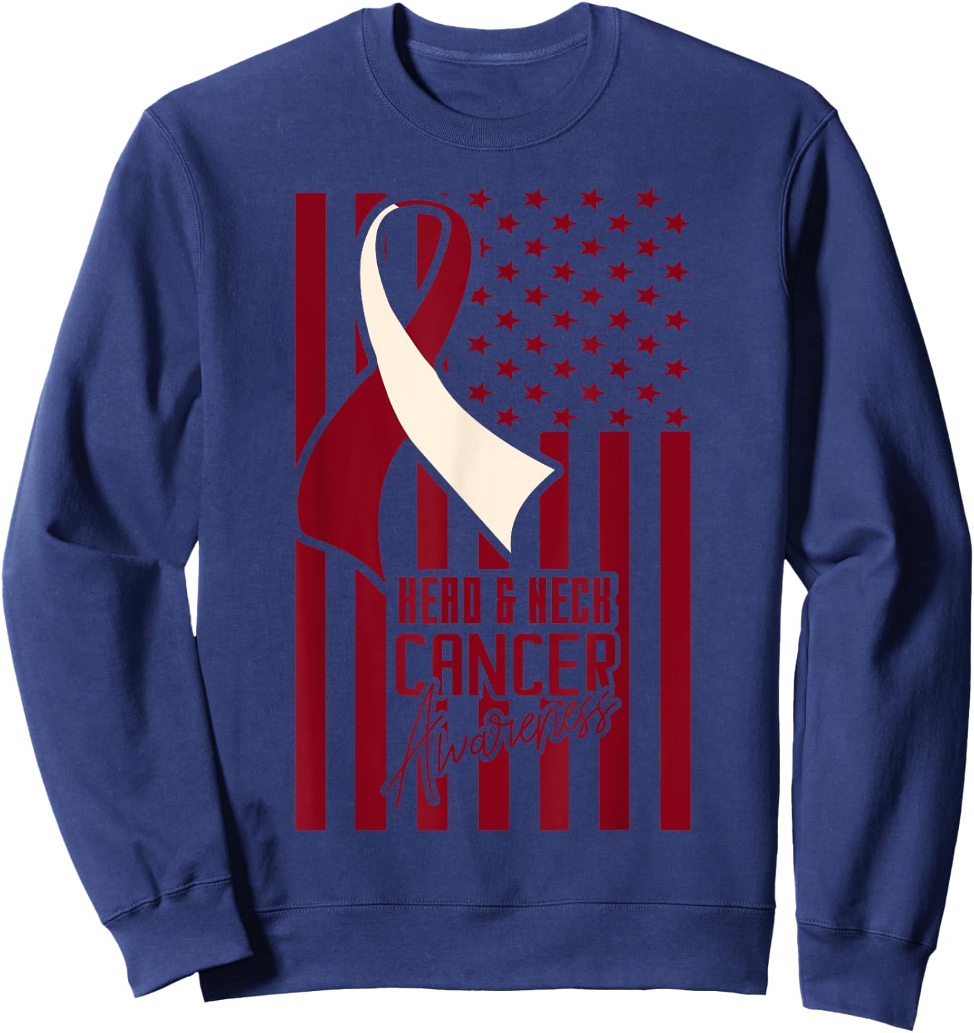 Head & Neck Cancer Awareness American Flag Burgundy Ivory Kids Men Sweatshirt - Sweatshirt | Navy