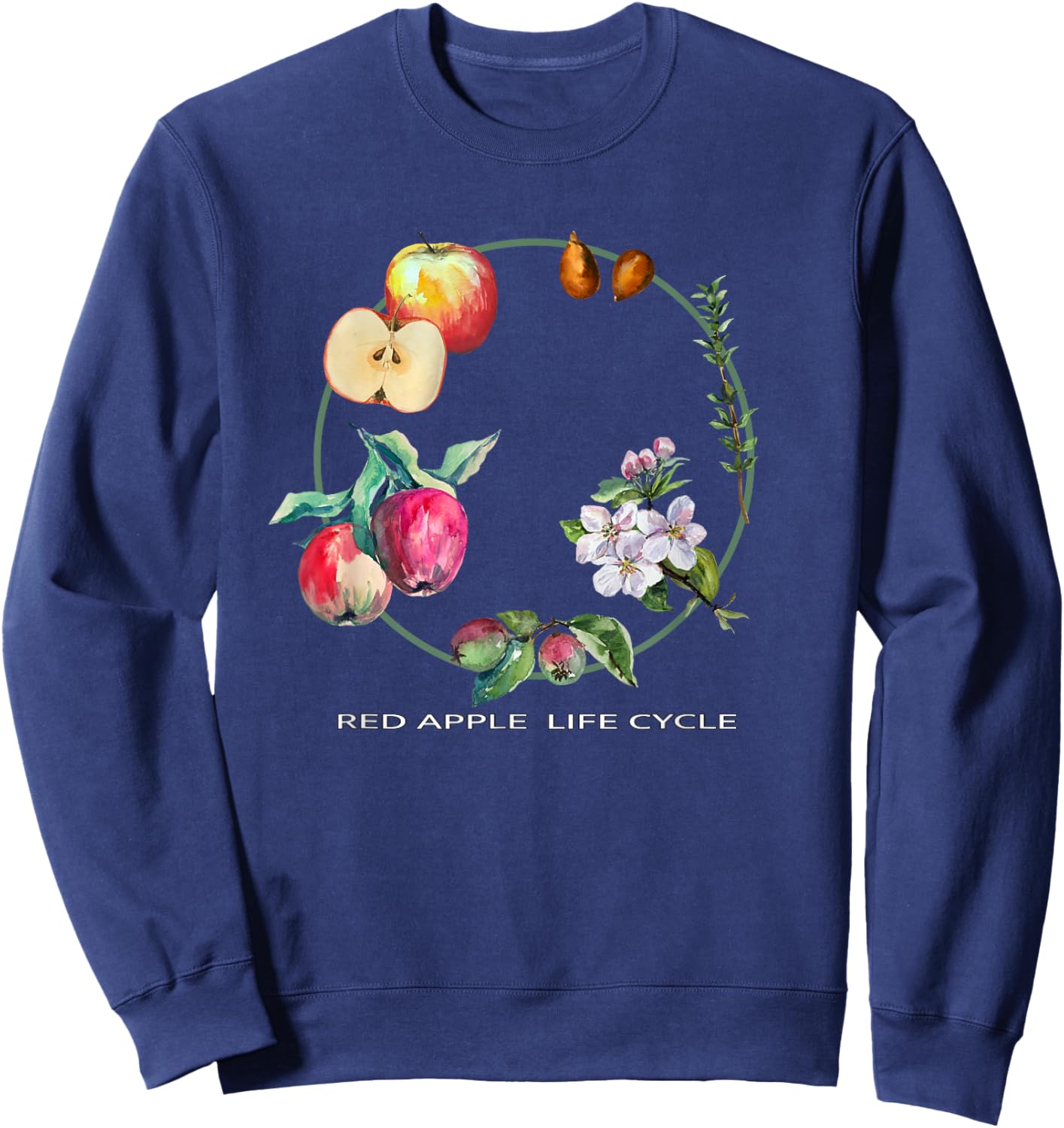 Red Apple Tree Life Cycle Process From Seeds to Fruits Art Sweatshirt - Sweatshirt | Navy
