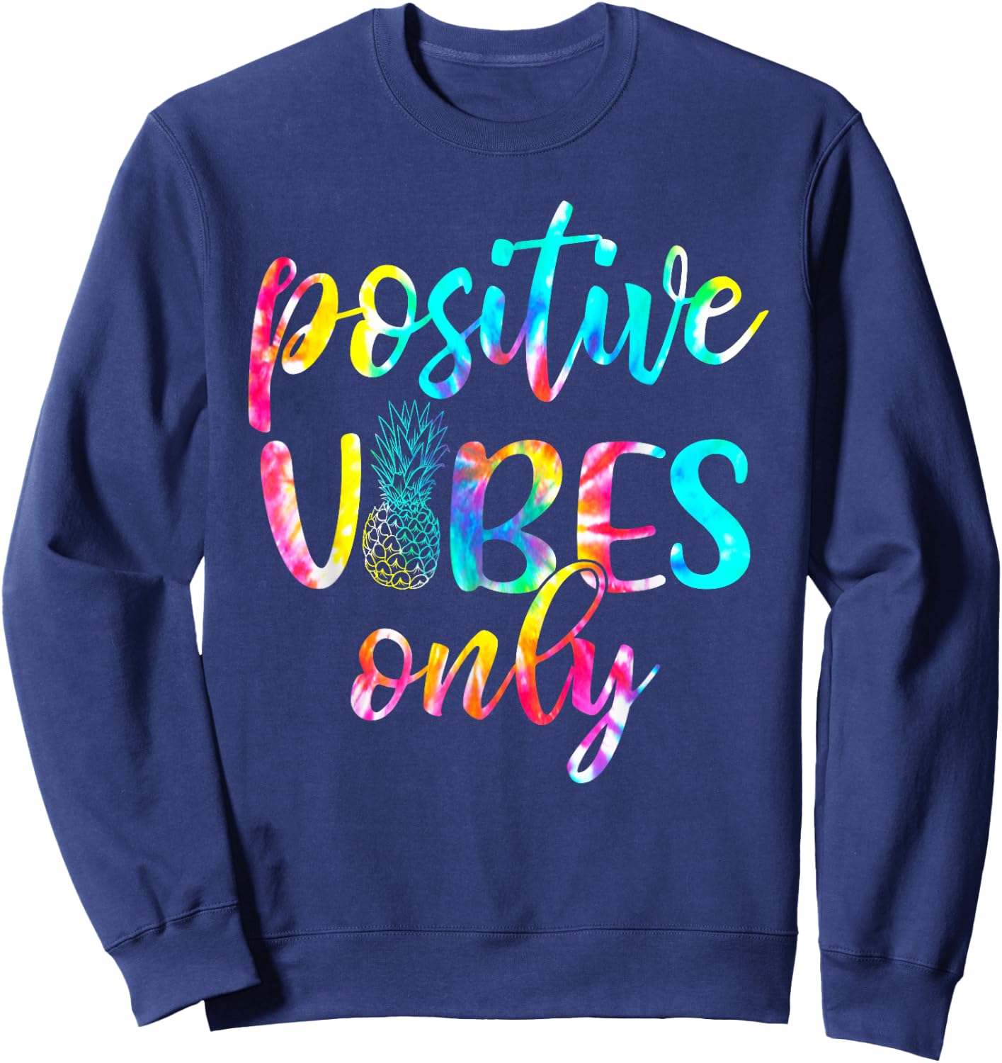 Retro Transfer Day Positive Vibe Only Tie Dye IVF Pineapple Sweatshirt - Sweatshirt | Navy
