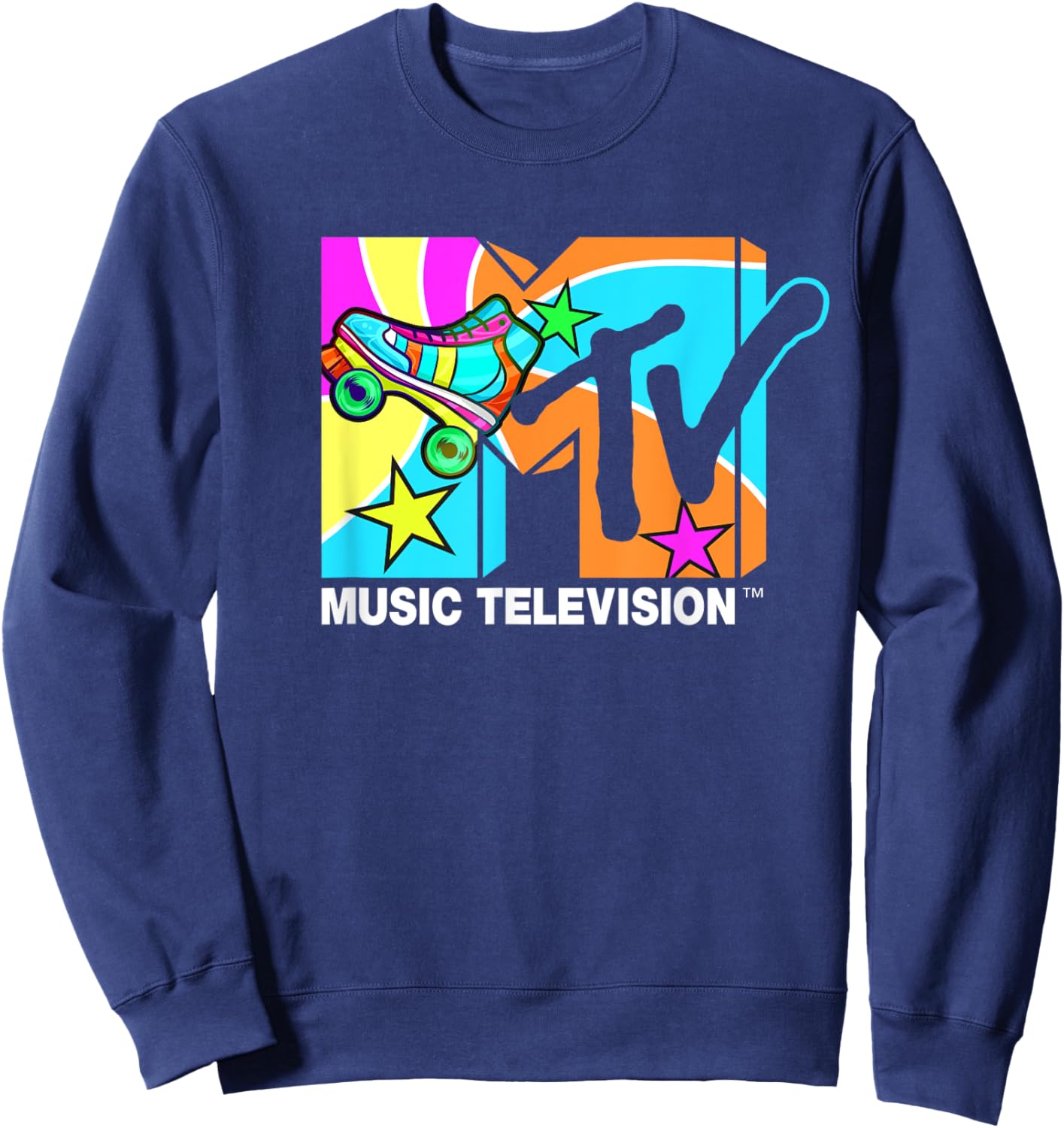 Mademark x MTV - Roller Skates MTV Logo Classic Music Television Sweatshirt - Sweatshirt | Navy