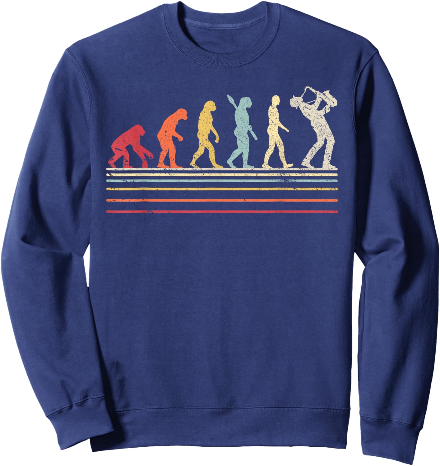 Funny Saxophone . Retro Vintage Evolution of Man Shirt Sweatshirt - Sweatshirt | Navy