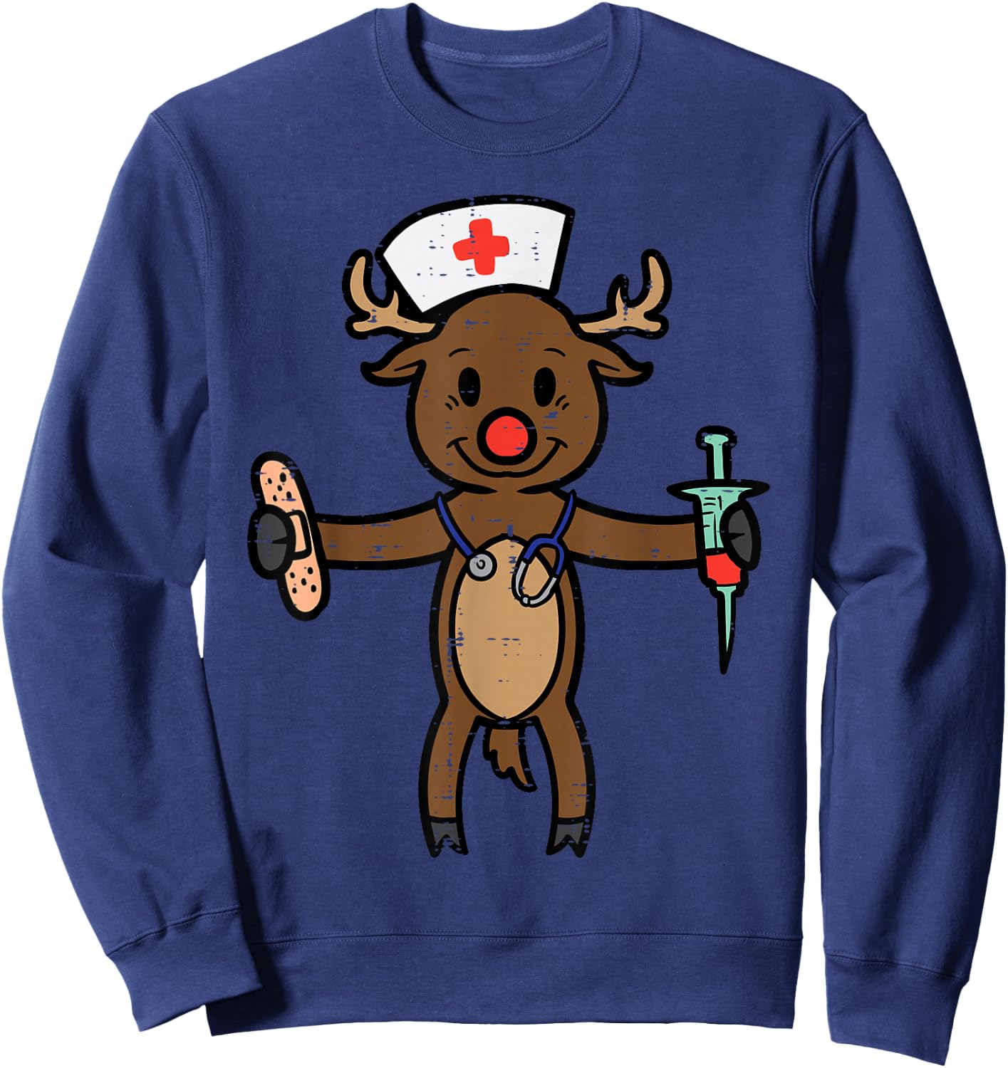 Christmas Nurse Reindeer Funny Xmas Nursing Scrub Top Women Sweatshirt - Sweatshirt | Navy