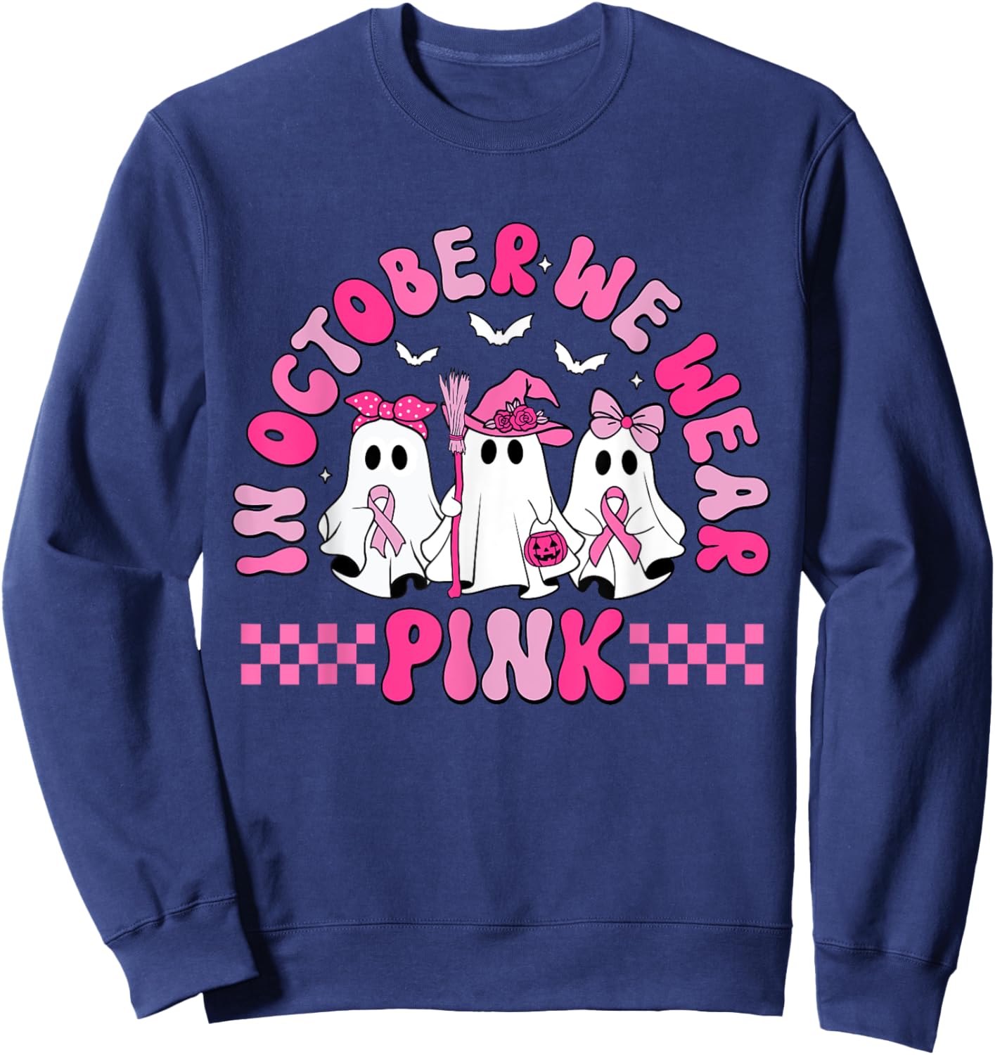 In October We Wear Pink Halloween PCT Breast Cancer Sweatshirt - Sweatshirt | Navy