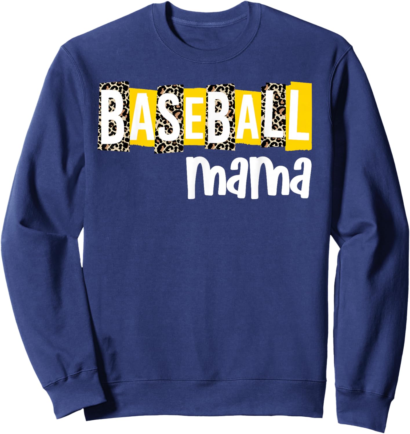 Baseball Mama Yellow Leopard Print Baseball Mom Gear Sports Sweatshirt - Sweatshirt | Navy