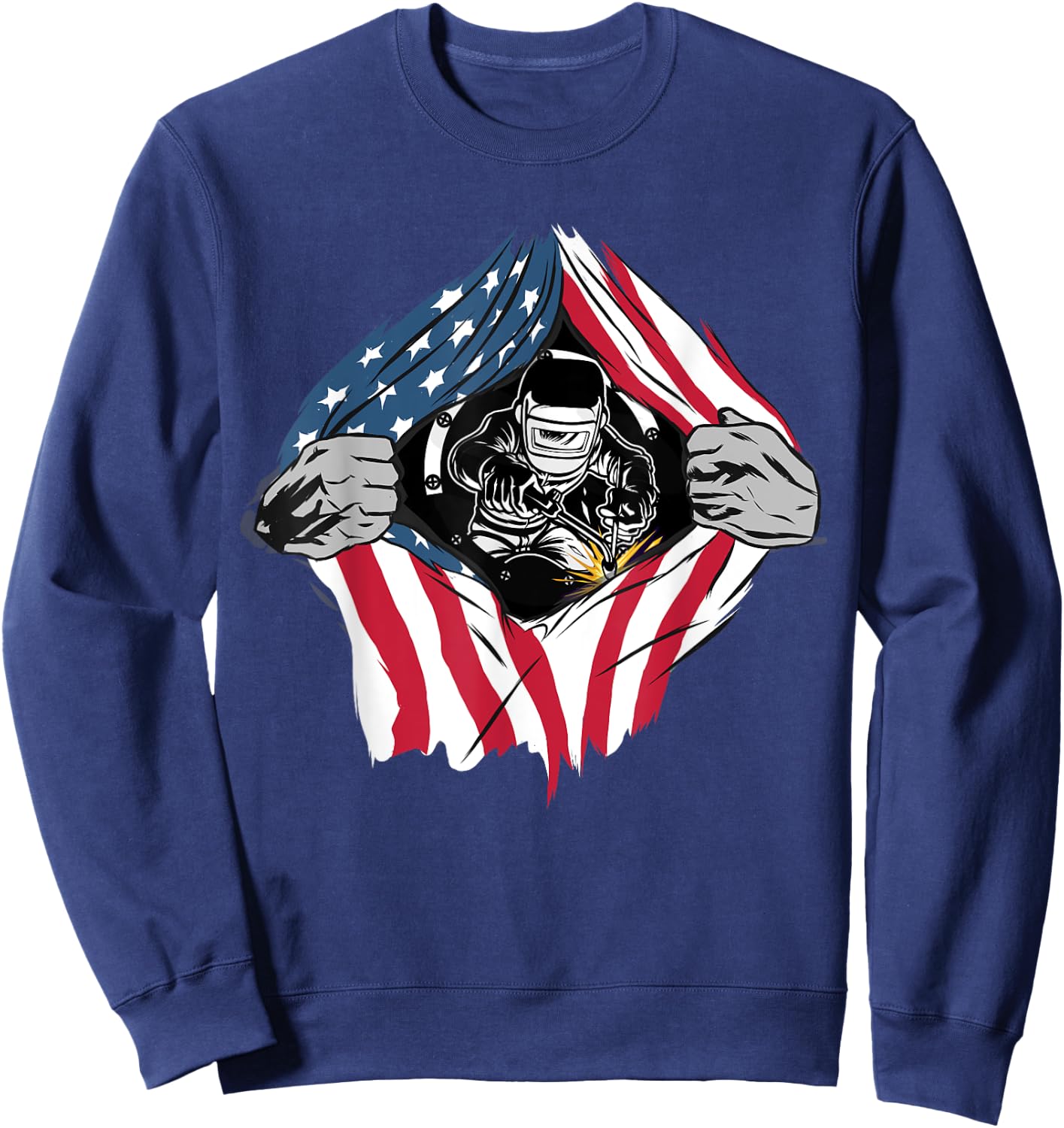American Flag Welder Patriotic USA 4th Of July Welding Gift Women Men Sweatshirt - Sweatshirt | Navy