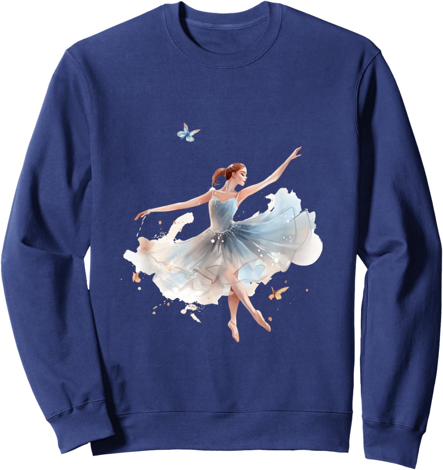 Butterfly Ballerina Girl Dancing Ballet Watercolor Sweatshirt - Sweatshirt | Navy
