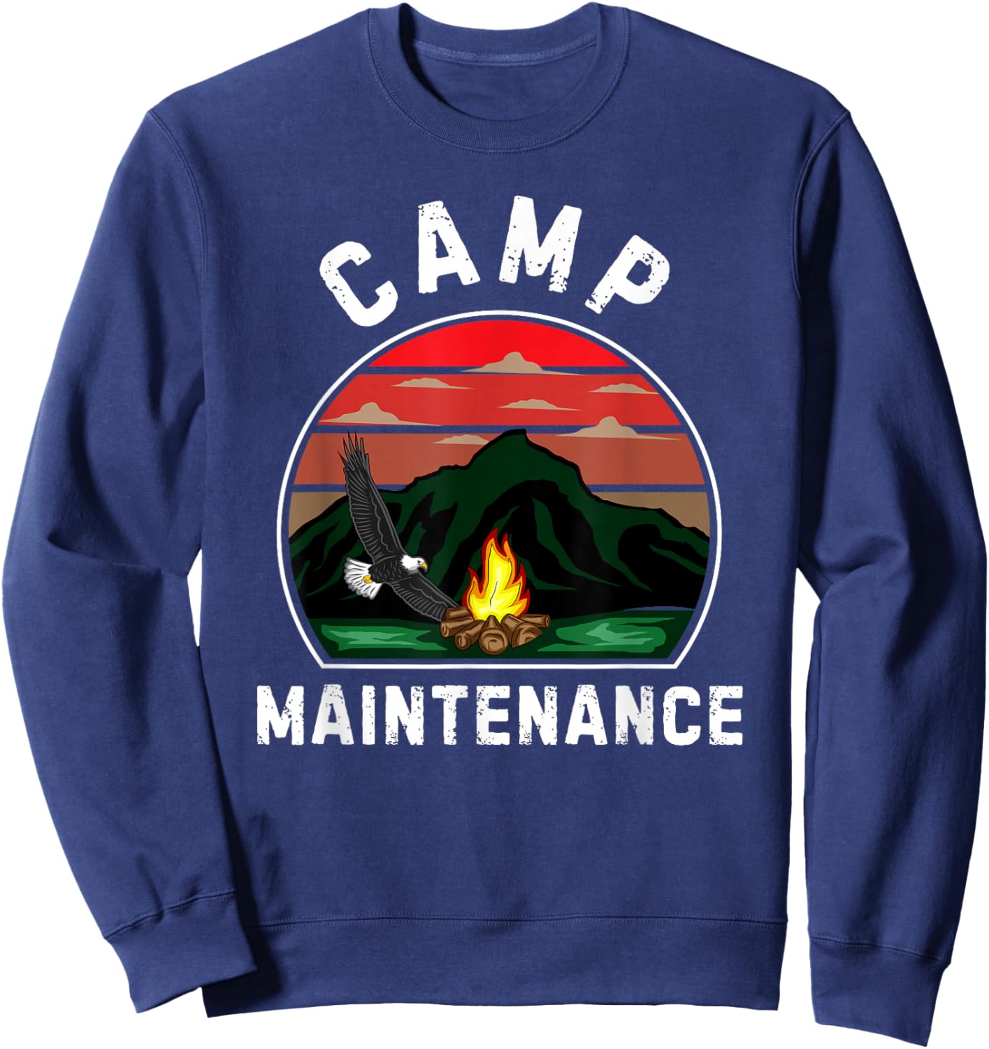 Camp Maintenance Retro Summer Camper Staff Camping Sweatshirt - Sweatshirt | Navy