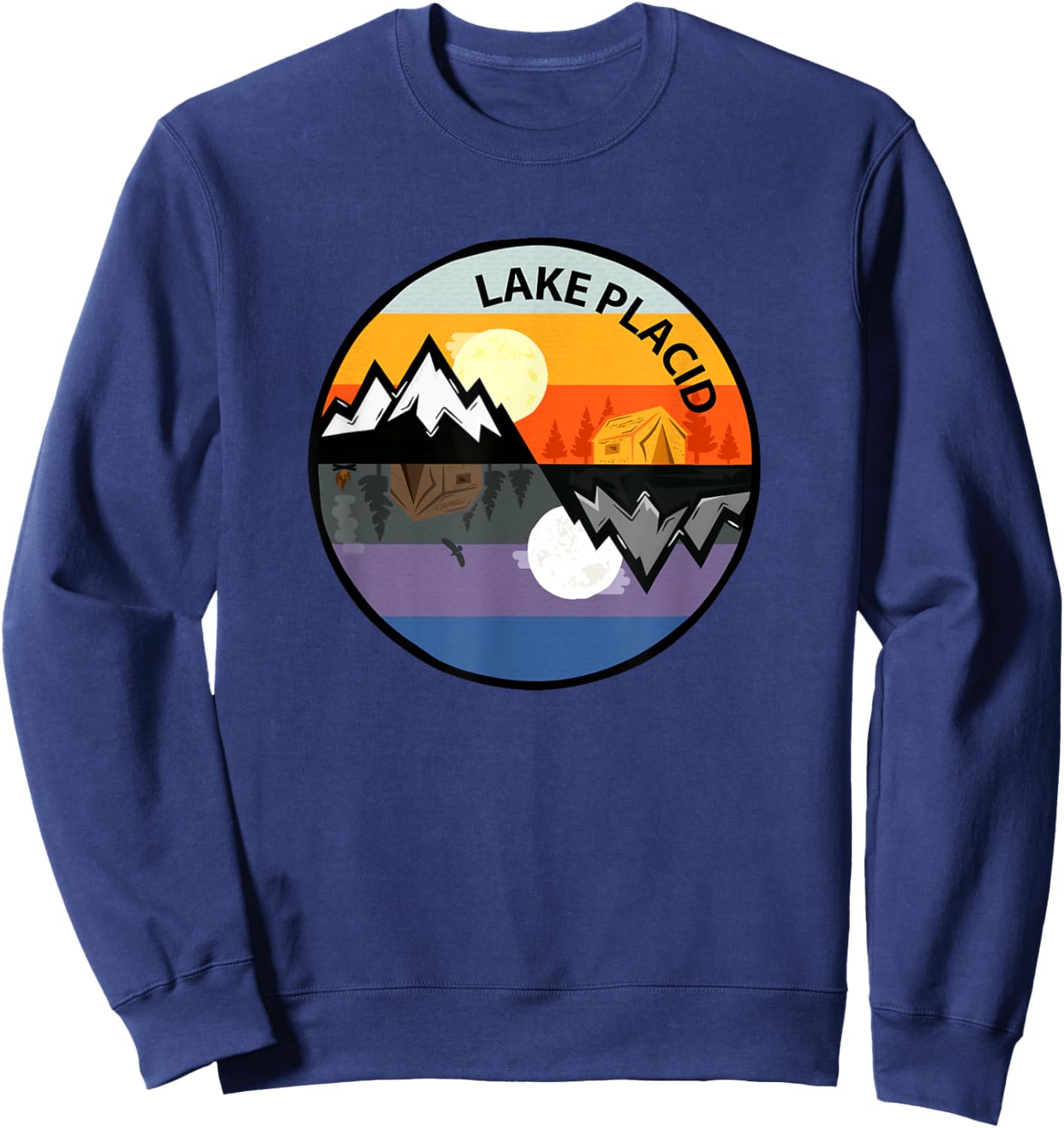 Retro Vintage Lake Placid, New York Souvenir Camping Sweatshirt - Sweatshirt | Navy