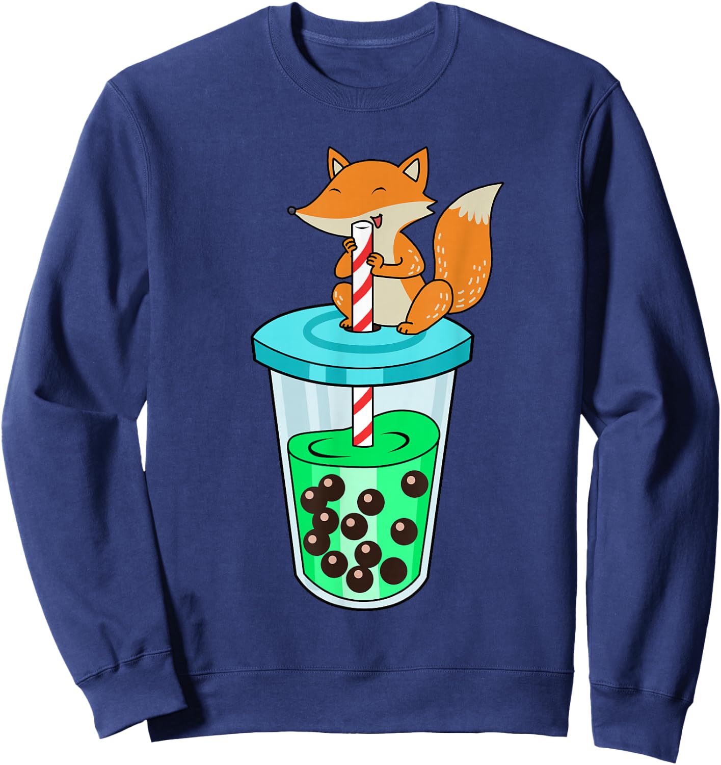 Bubble Tea Shirt Women Fox Boba Tea Kids Fox Sweatshirt - Sweatshirt | Navy