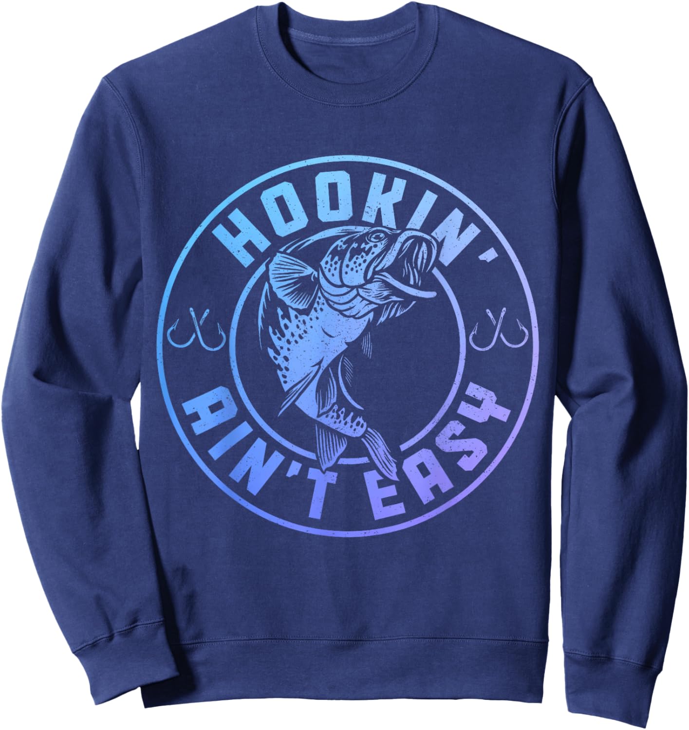 Hookin' Ain't Easy - Funny Fishing Apparel Co. Men's Black Vintage Fishing , Small, Short Sleeve Sweatshirt - Sweatshirt | Navy