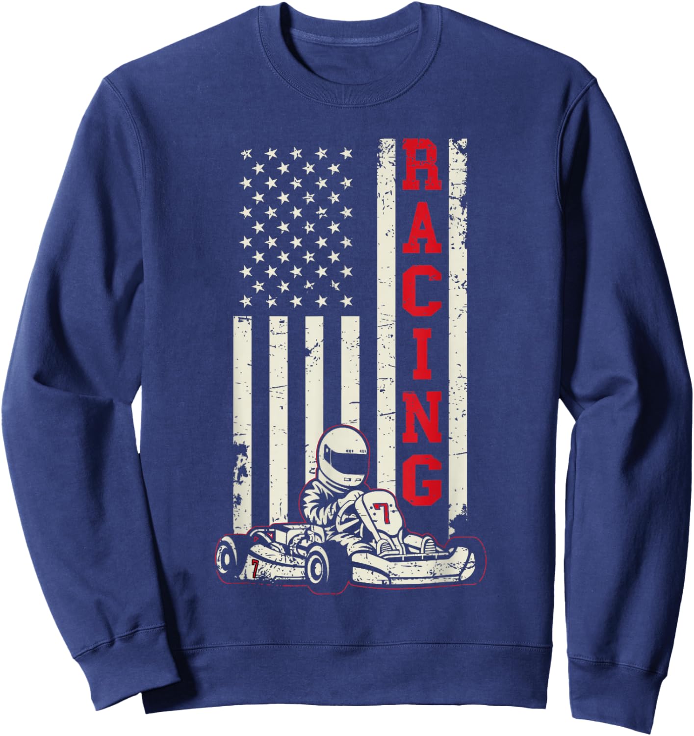 Go Kart Racer US Flag Karting American Racer Go Kart Sweatshirt - Sweatshirt | Navy
