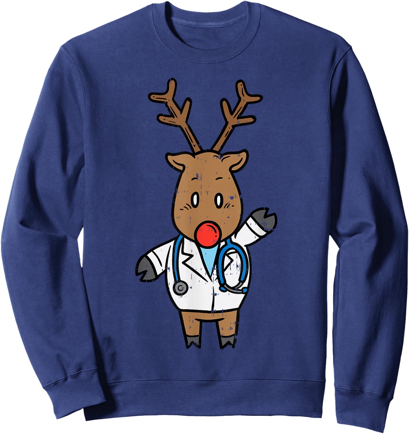 Reindeer Doctor Nurse Stethoscope Medical Christmas PJ Sweatshirt - Sweatshirt | Navy
