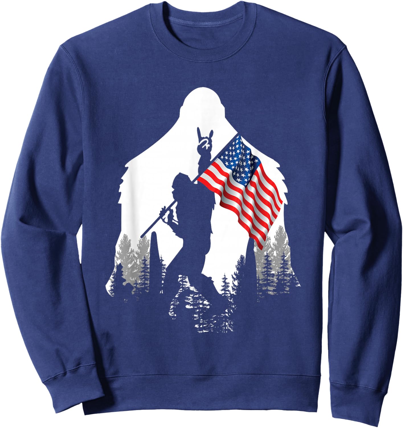 Big Foot Shirt - Bigfoot Sasquatch American Flag Patriotic Sweatshirt - Sweatshirt | Navy
