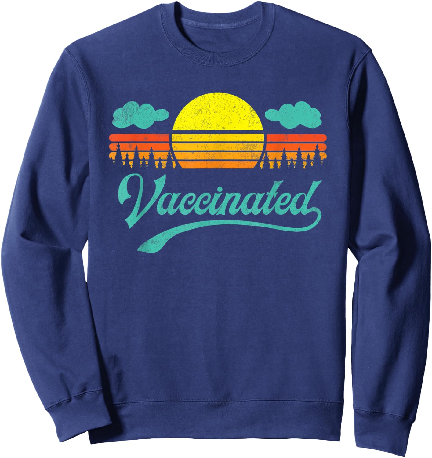 Vaccinated Retro Sunset Pro Vaccination Immunization Sweatshirt - Sweatshirt | Navy