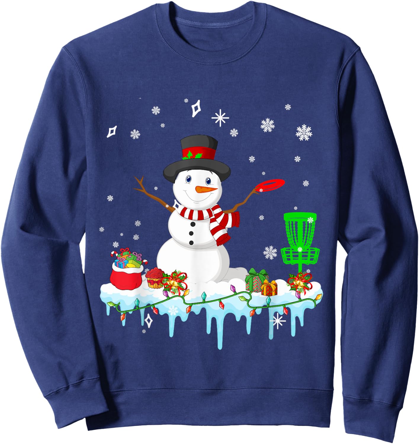 Snowman Playing Disc Golf Christmas Disc Golf Player Lover Sweatshirt - Sweatshirt | Navy
