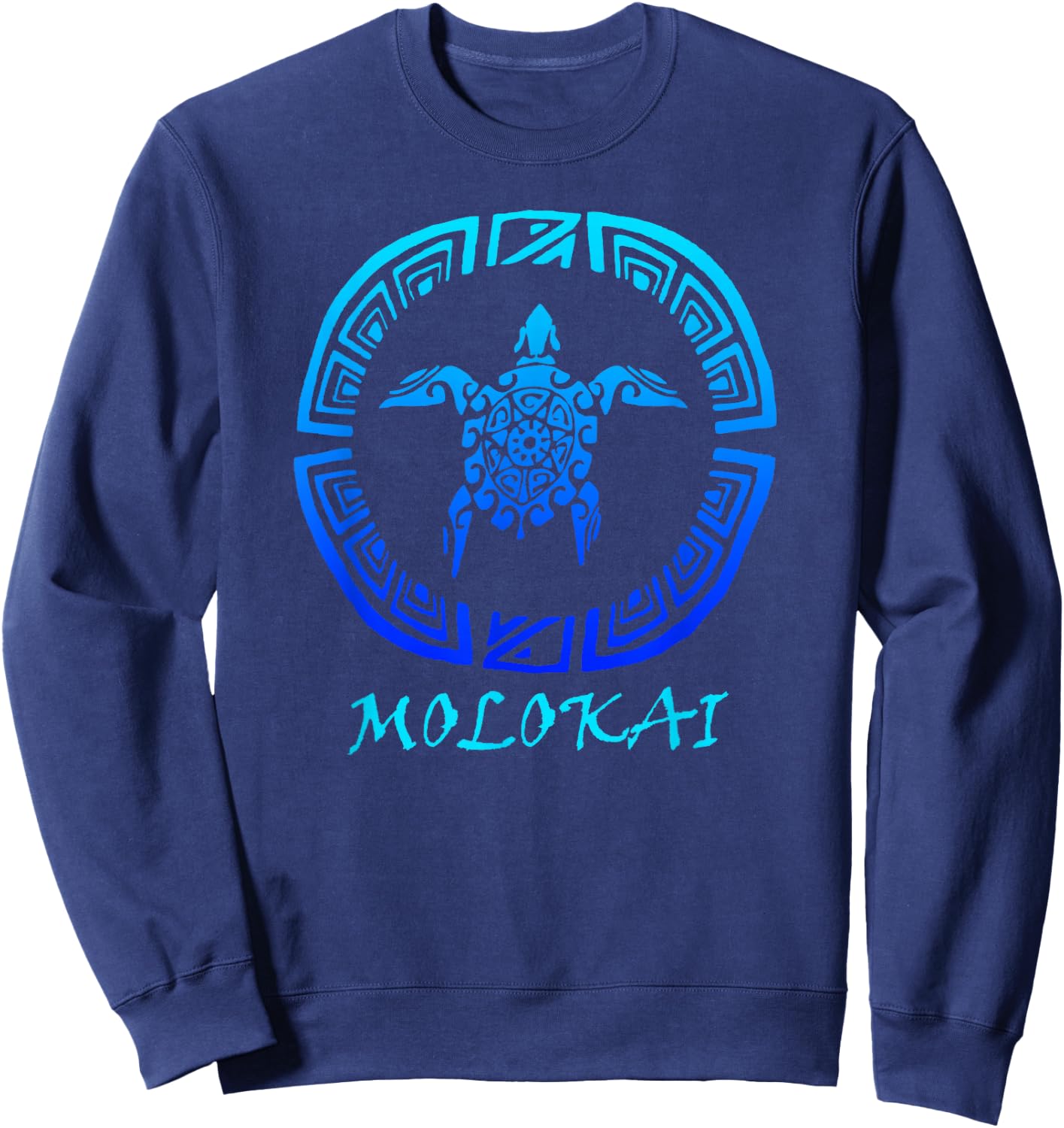 Molokai, Hawaii Vintage Retro Tribal Sea Turtle Vacation Sweatshirt - Sweatshirt | Navy