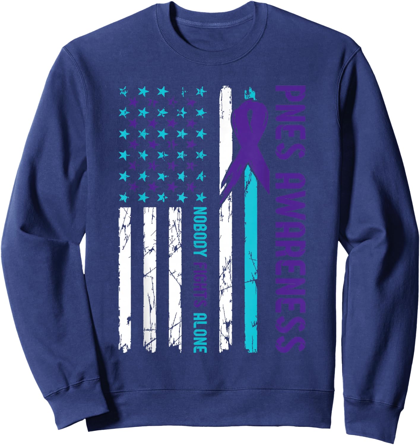 PNES Awareness Flag Nobody Fights Alone Sweatshirt - Sweatshirt | Navy