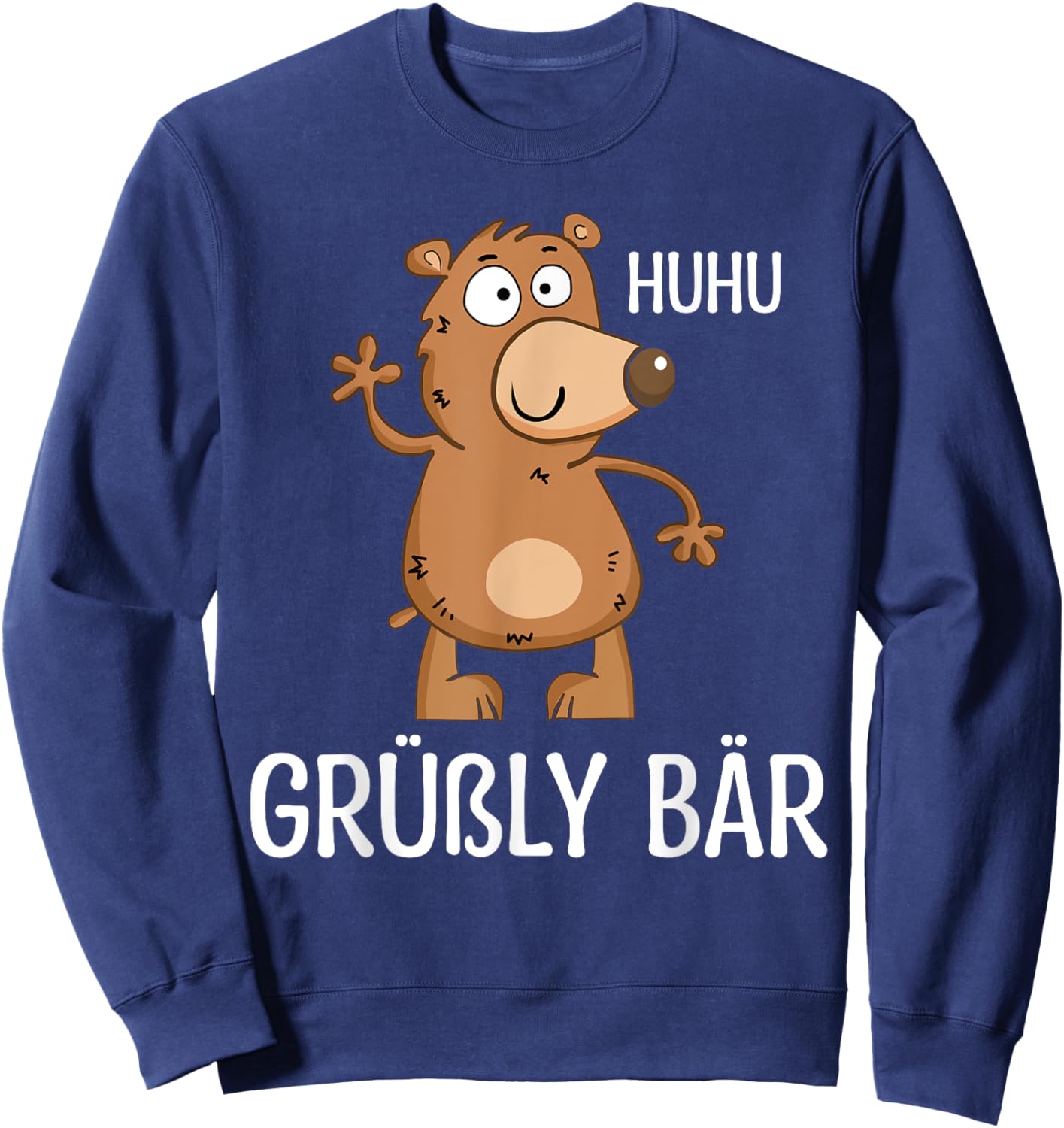 Lustiges Grüßly Bär - Huhu Grüßly Bär Damen Schwarz Cartoon Kurzarm S EU Klein Klassisches Cartoon-Bär mit lockerer Passform und einfachem Manschetten-Design Sweatshirt - Sweatshirt | Navy