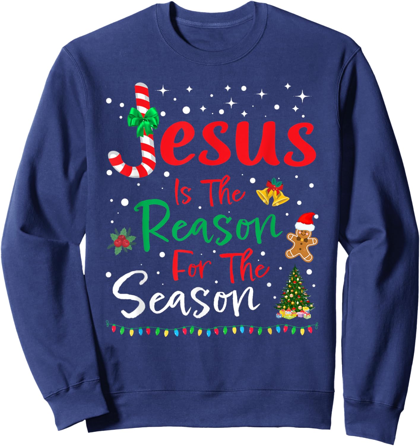 Jesus Is The Reason for The Season Christmas Family Pajamas Sweatshirt - Sweatshirt | Navy