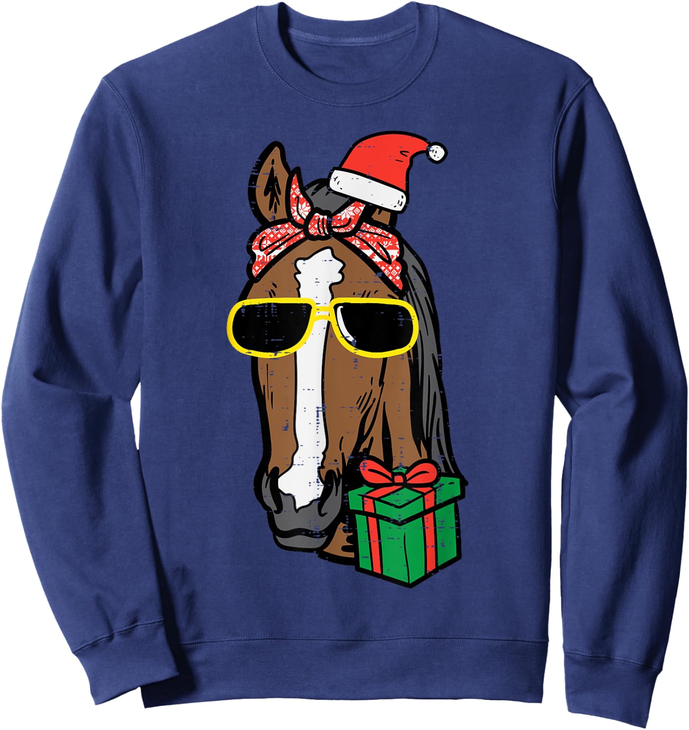 Christmas Horse Back Riding Santa Xmas Women Girls Kids Sweatshirt - Sweatshirt | Navy