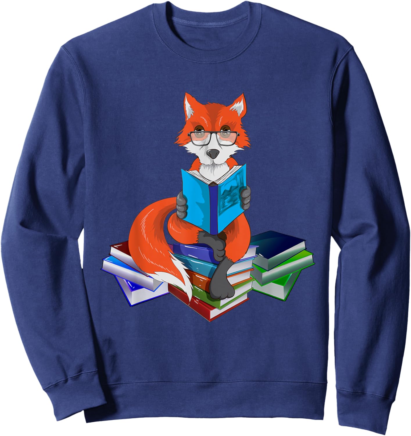 Fox nerd reading books bookworm library book Sweatshirt - Sweatshirt | Navy
