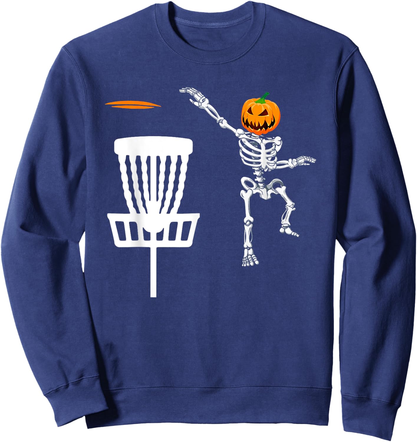 Skeleton Disc Golf Halloween Pumpkin Sweatshirt - Sweatshirt | Navy