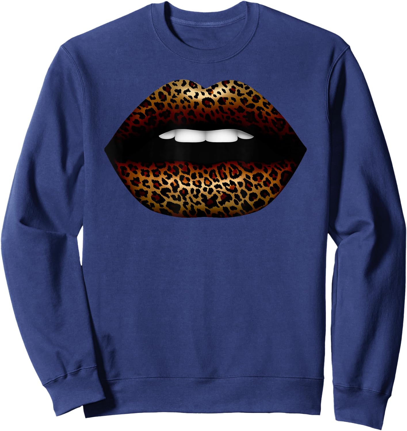 Fashion Leopard Cheetah Sexy Lips Print Clip Art Kiss Me Sweatshirt - Sweatshirt | Navy