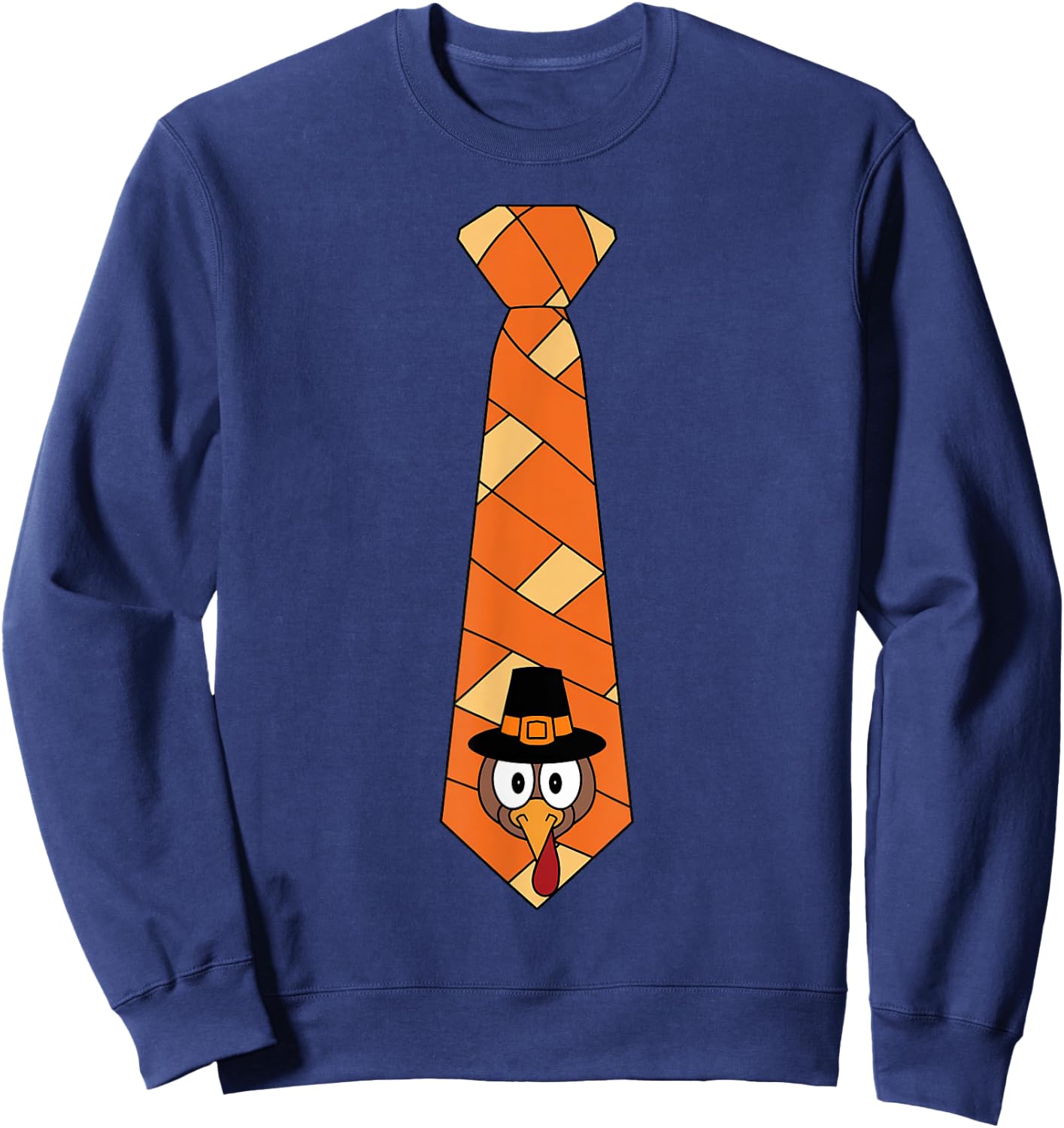 Funny Turkey Tie Thanksgiving Costume Pilgrim Hat Sweatshirt - Sweatshirt | Navy