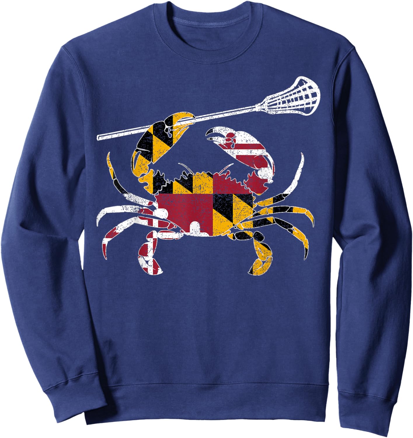Maryland Blue Crab Lacrosse Lover Flag of Maryland Sweatshirt - Sweatshirt | Navy