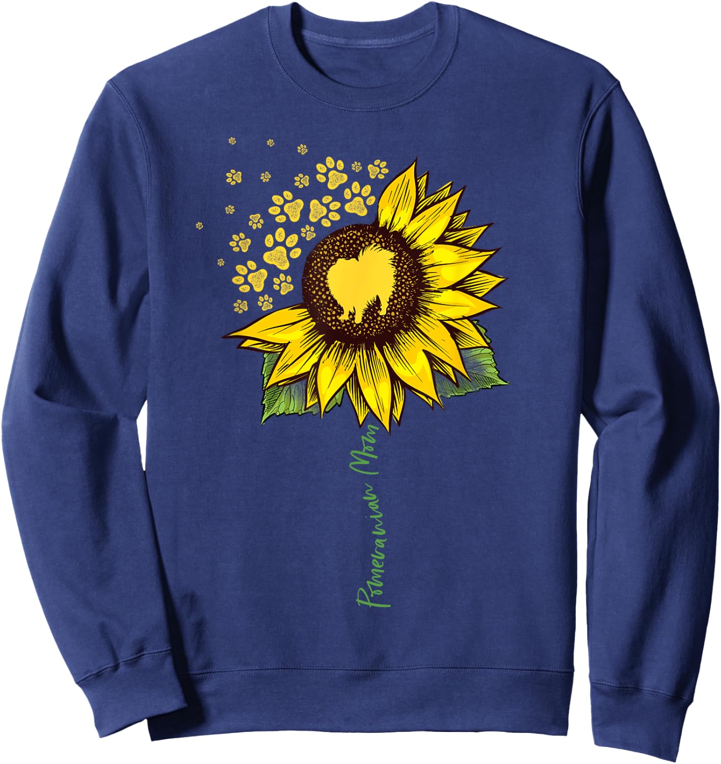 Pomeranian Mom Sunflower Pomeranian Gifts Dog Mom Mama Sweatshirt - Sweatshirt | Navy