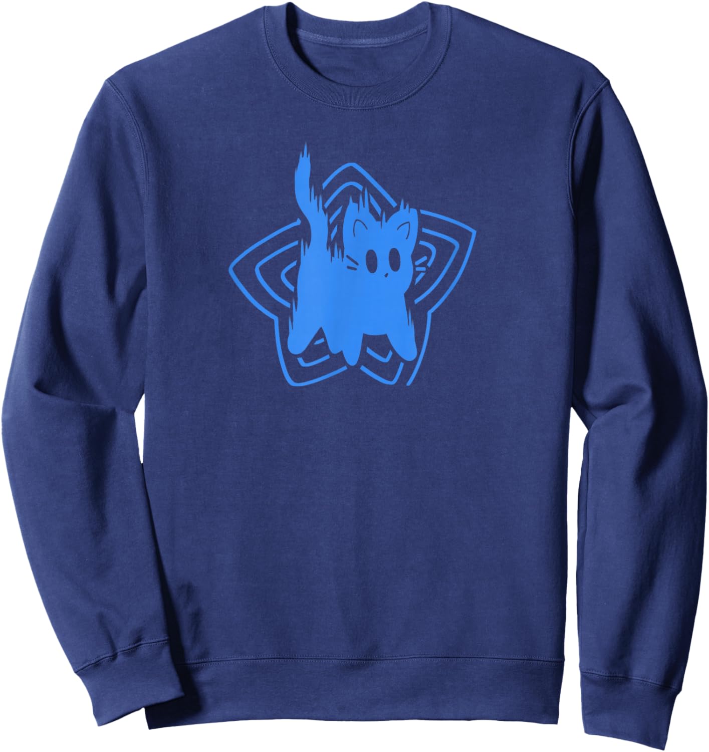 Y2K 90s Cute Scary Tomcat Cat Scared Sweatshirt - Sweatshirt | Navy