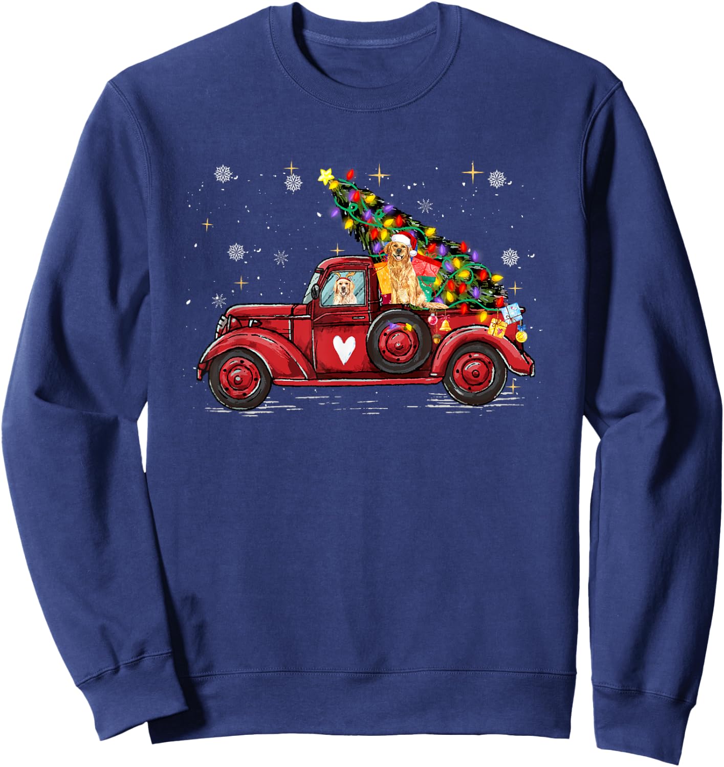Golden Retriever Dog Love Red Pickup Truck Christmas Men Women Kids Sweatshirt - Sweatshirt | Navy