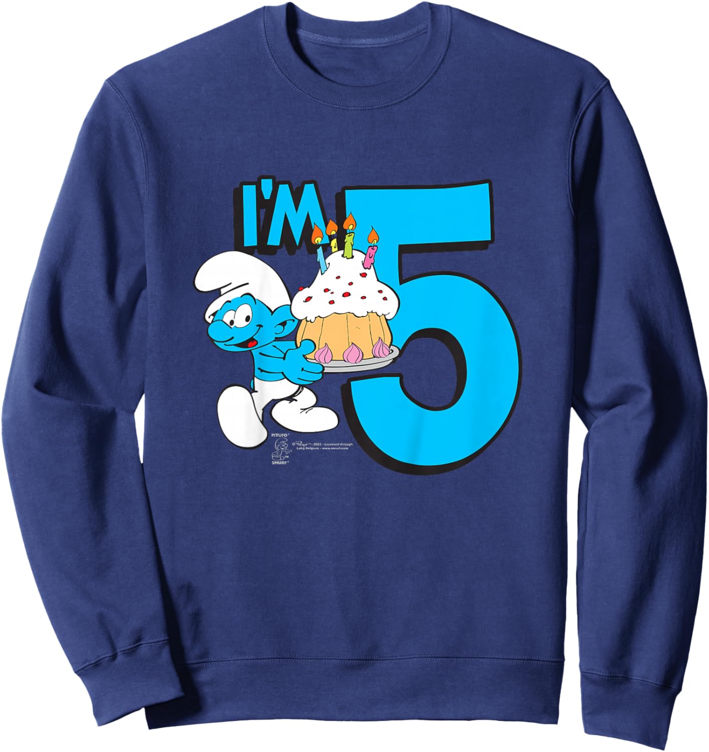 Kids The Smurfs Birthday I'm 5 Sweatshirt - Sweatshirt | Navy