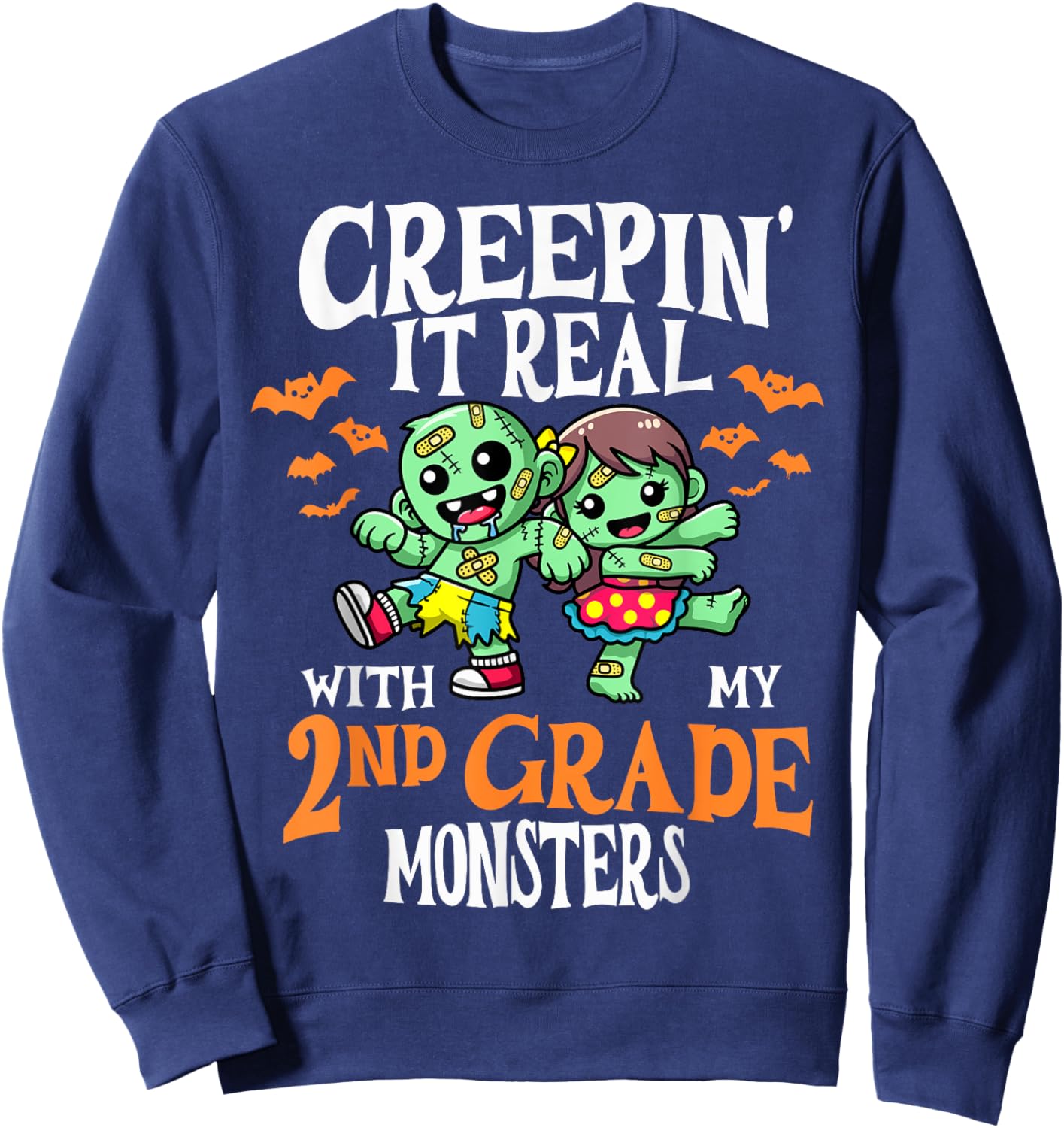 Creepin It Real Monster School 2nd Grade Teacher Halloween Sweatshirt - Sweatshirt | Navy