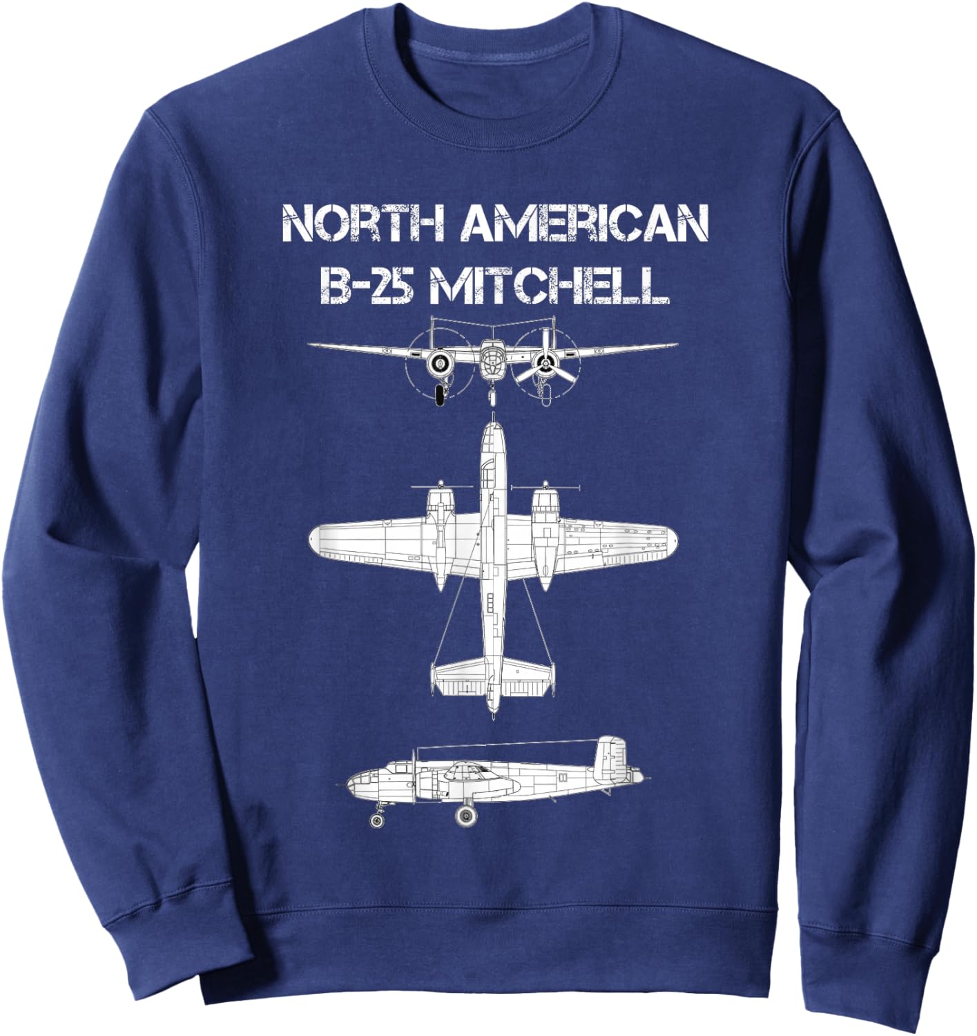 North American B-25 Mitchell WW2 Bomber Airplane Blueprint Sweatshirt - Sweatshirt | Navy