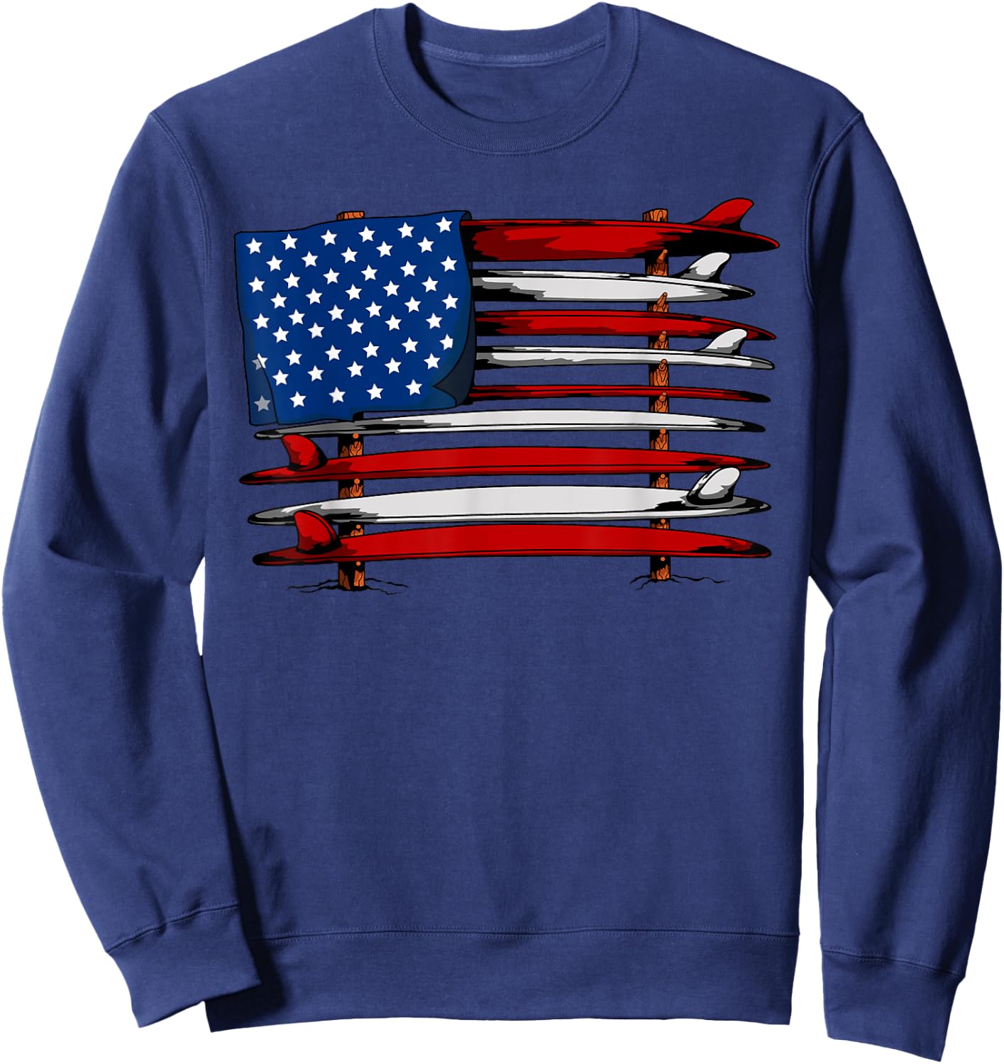 Surfboard USA American Flag Vintage Surfing Surf Surfer Dude Sweatshirt - Sweatshirt | Navy