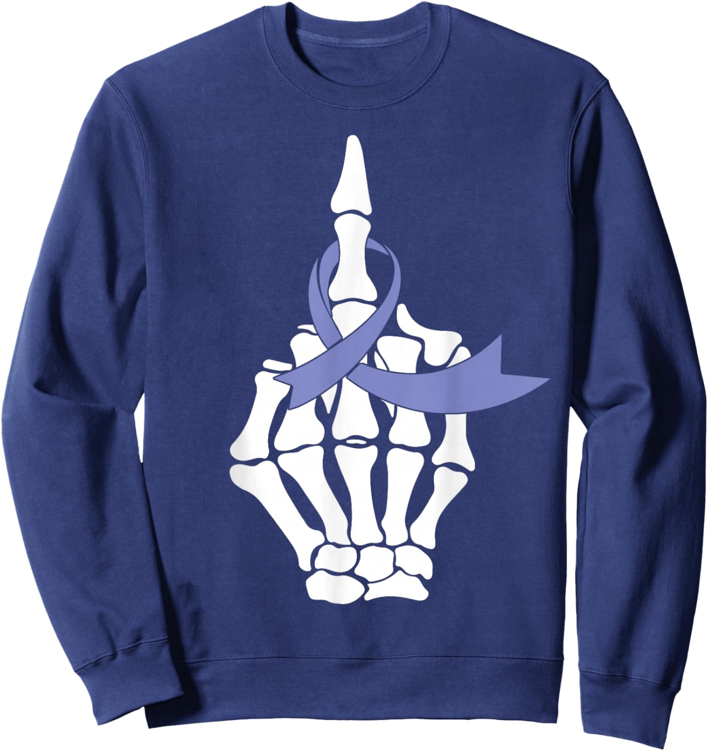 Fuck Esophageal Cancer Middle Finger Periwinkle Ribbon Sweatshirt - Sweatshirt | Navy
