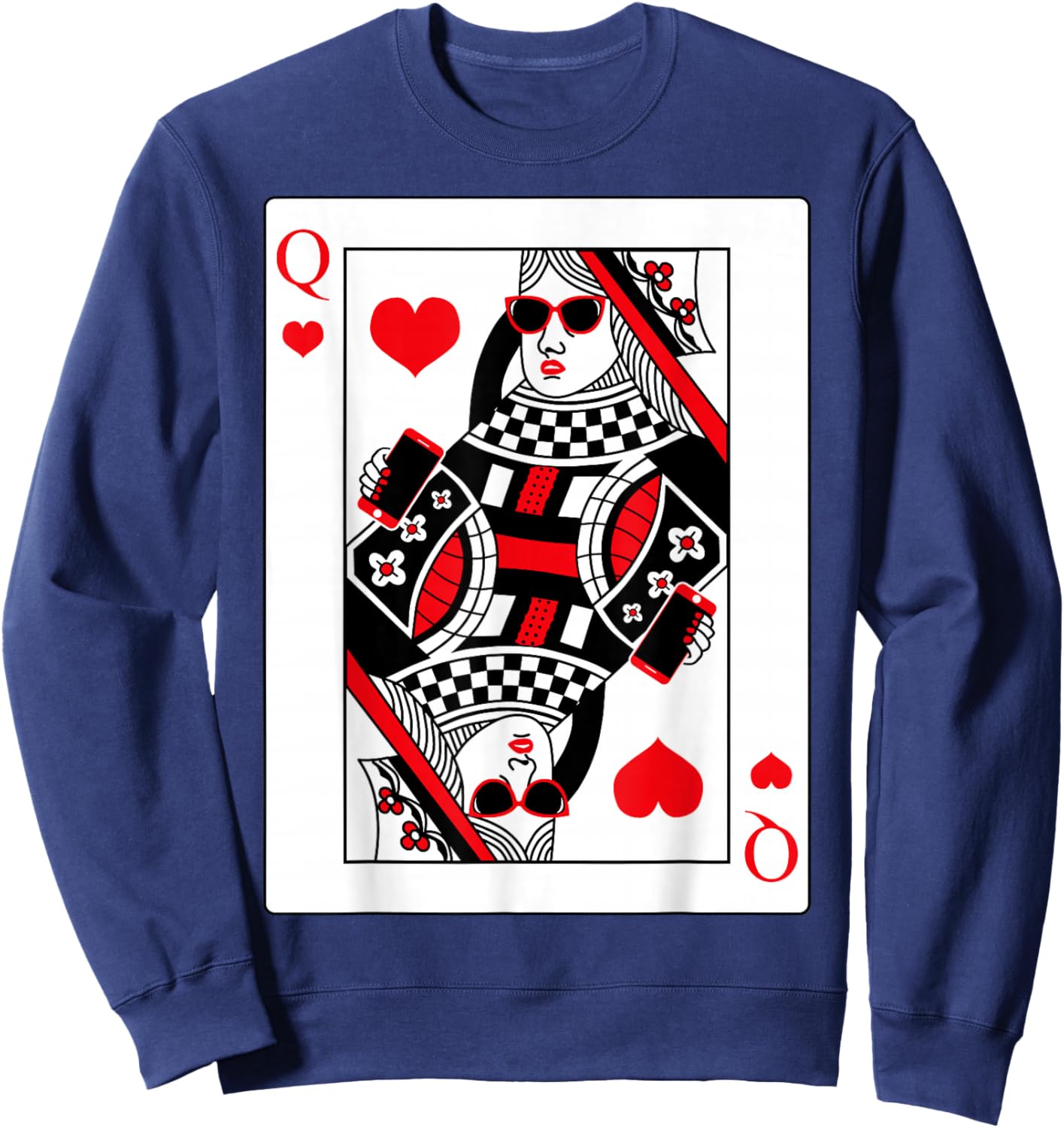 Modern Cool Queen Of Hearts Card Red Sunglasses Graphic Sweatshirt - Sweatshirt | Navy