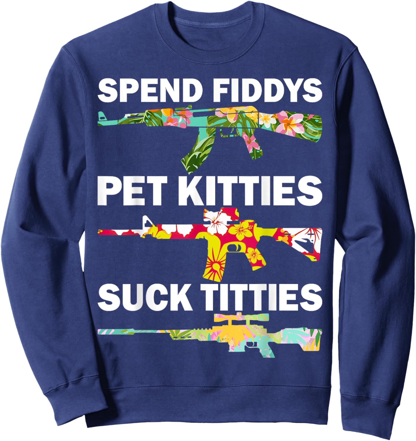 Spend Fiddies Pet Kitties Tropical Gun Lover Beach Hawaiian Women Sweatshirt - Sweatshirt | Navy